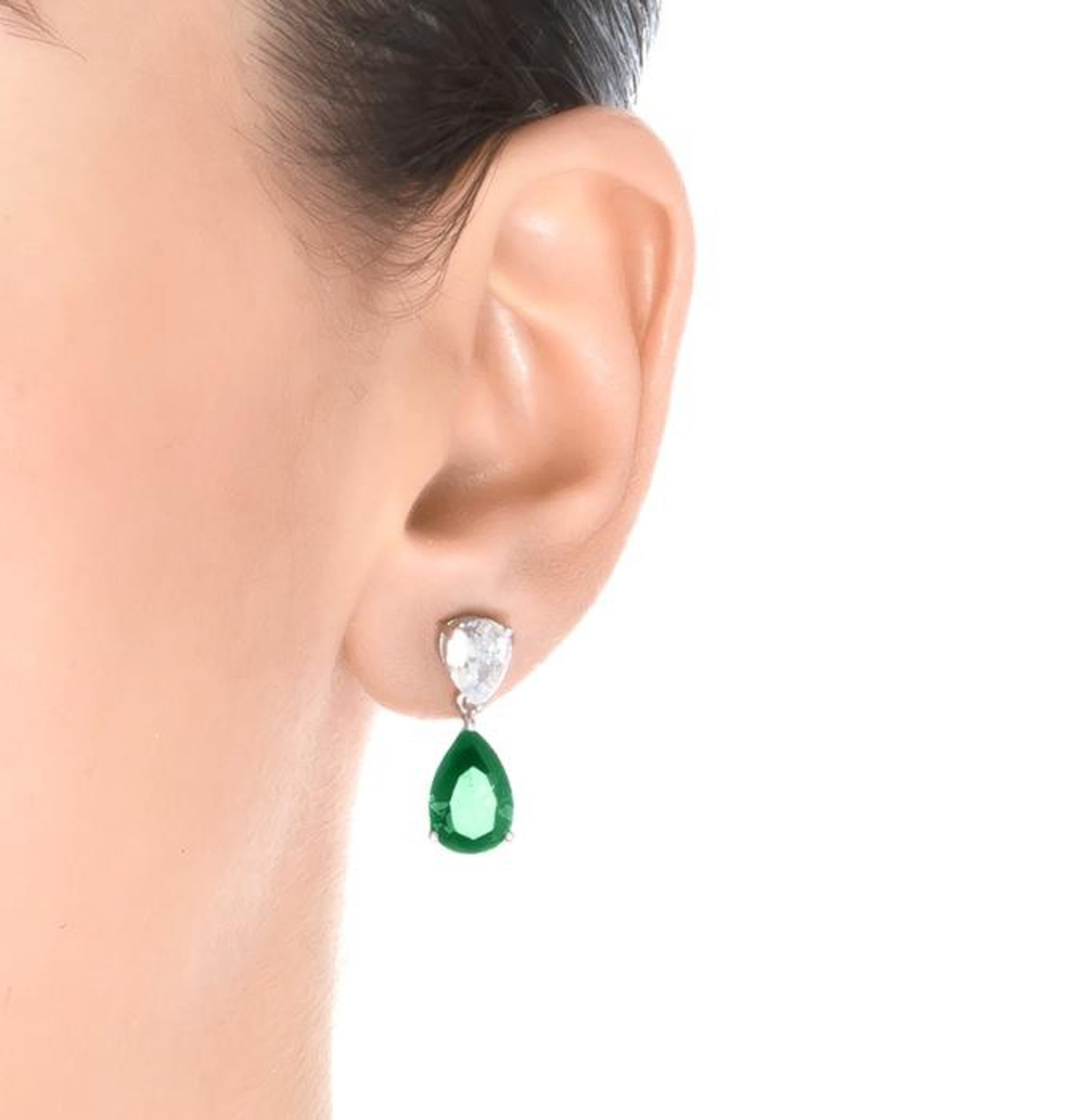 Boucles d'oreilles en argent sterling 925 avec zirconium émeraude finition rhodiée - Chenwa