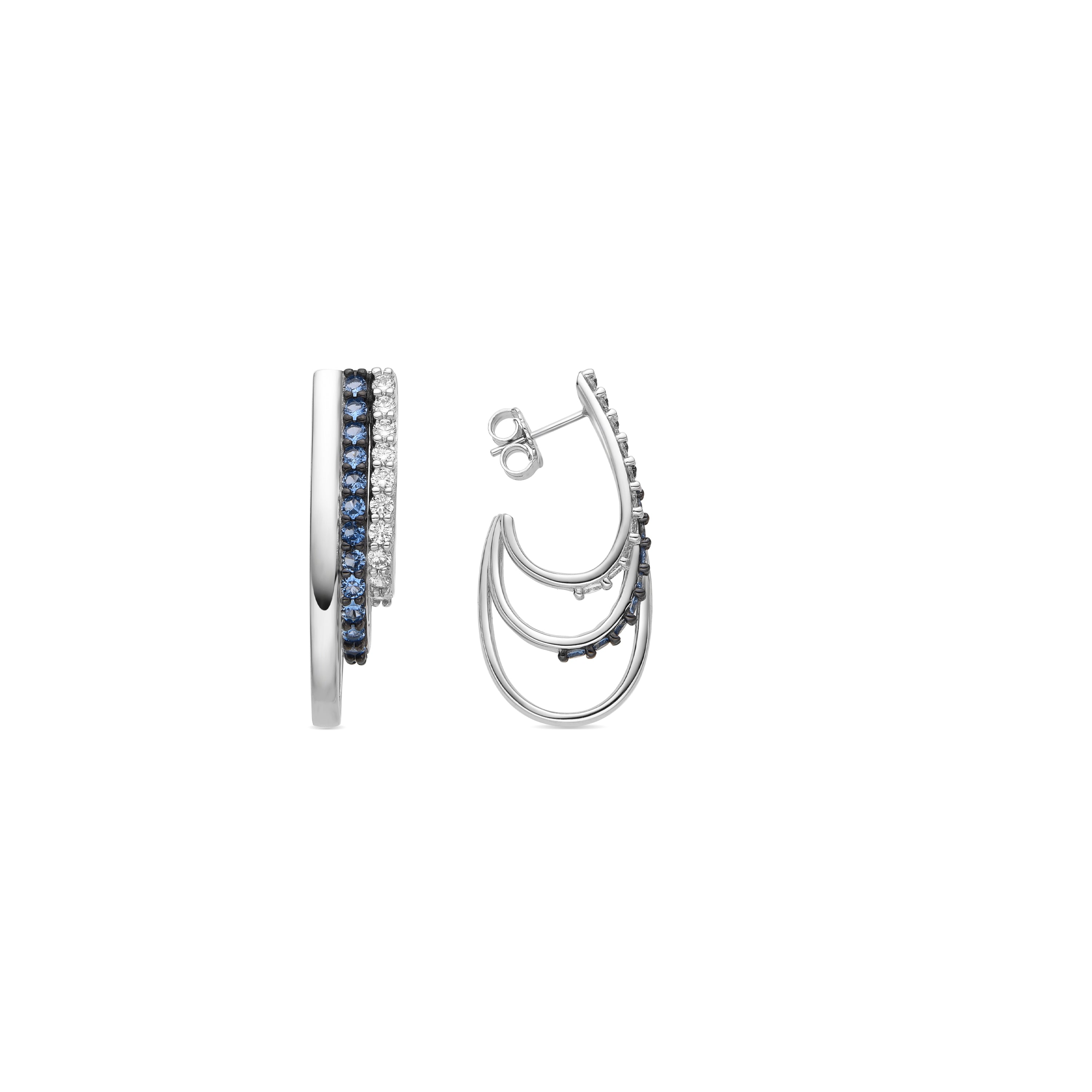 Boucles d'oreilles en argent sterling 925 et zircone aigue-marine finition rhodiée - Ferdas