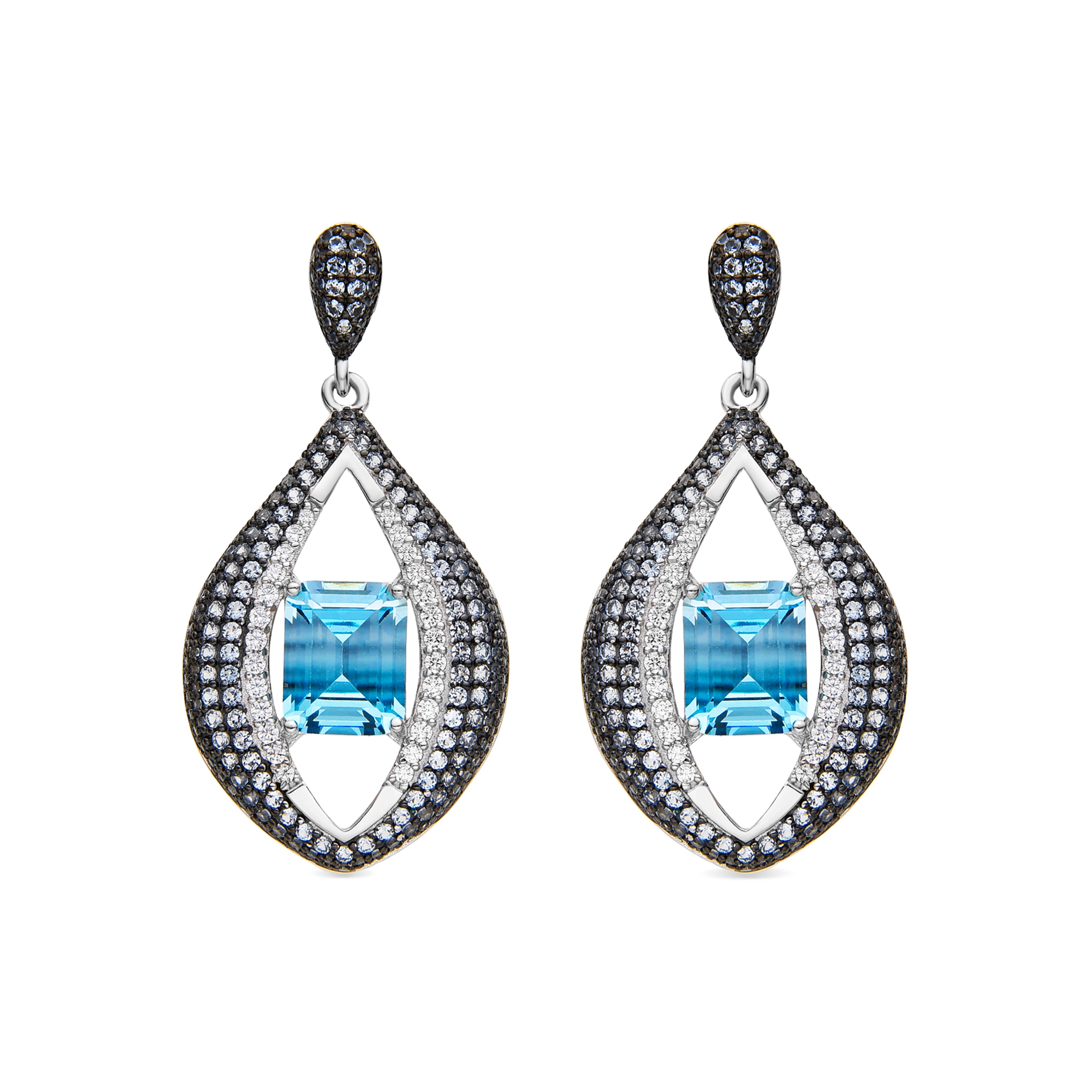 925er Sterlingsilber Ohrringe mit Aquamarin-Zirkonia, rhodiniert - Nyasain