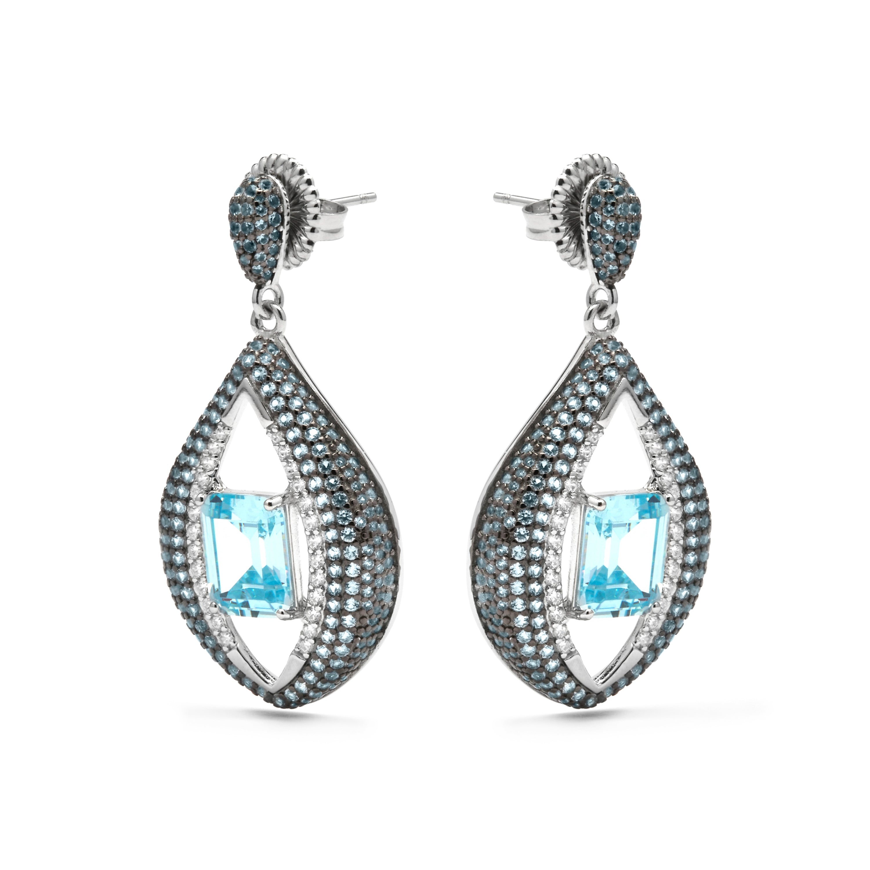 925er Sterlingsilber Ohrringe mit Aquamarin-Zirkonia, rhodiniert - Nyasain