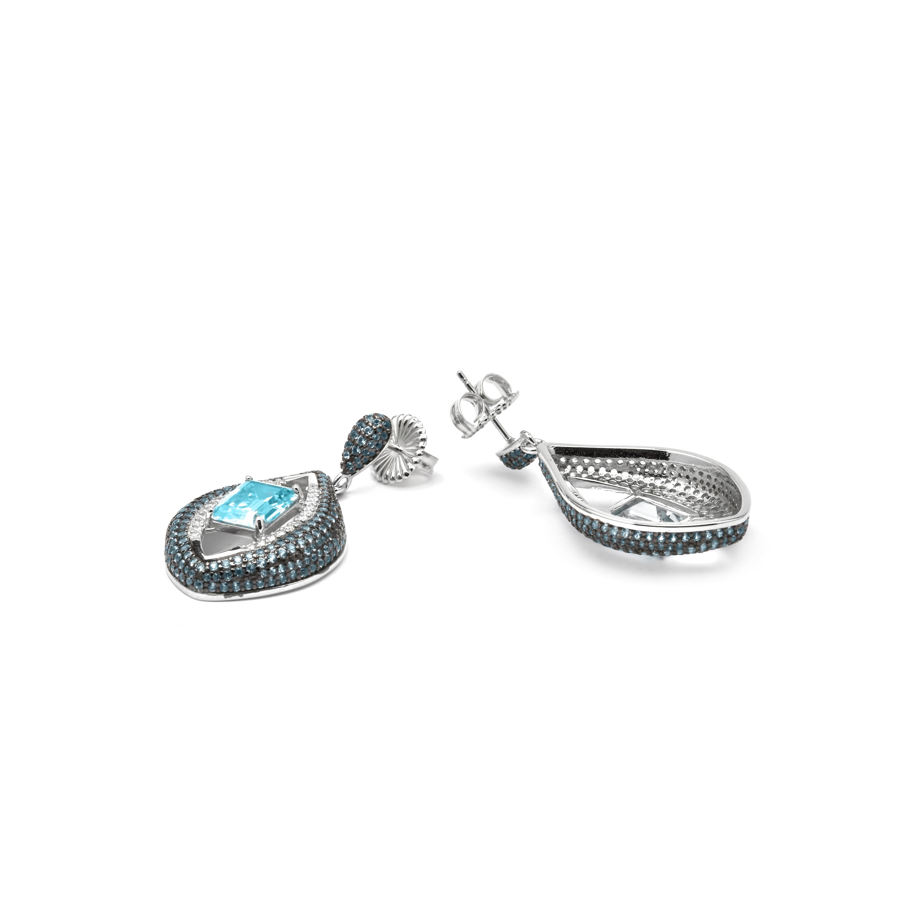 925er Sterlingsilber Ohrringe mit Aquamarin-Zirkonia, rhodiniert - Nyasain