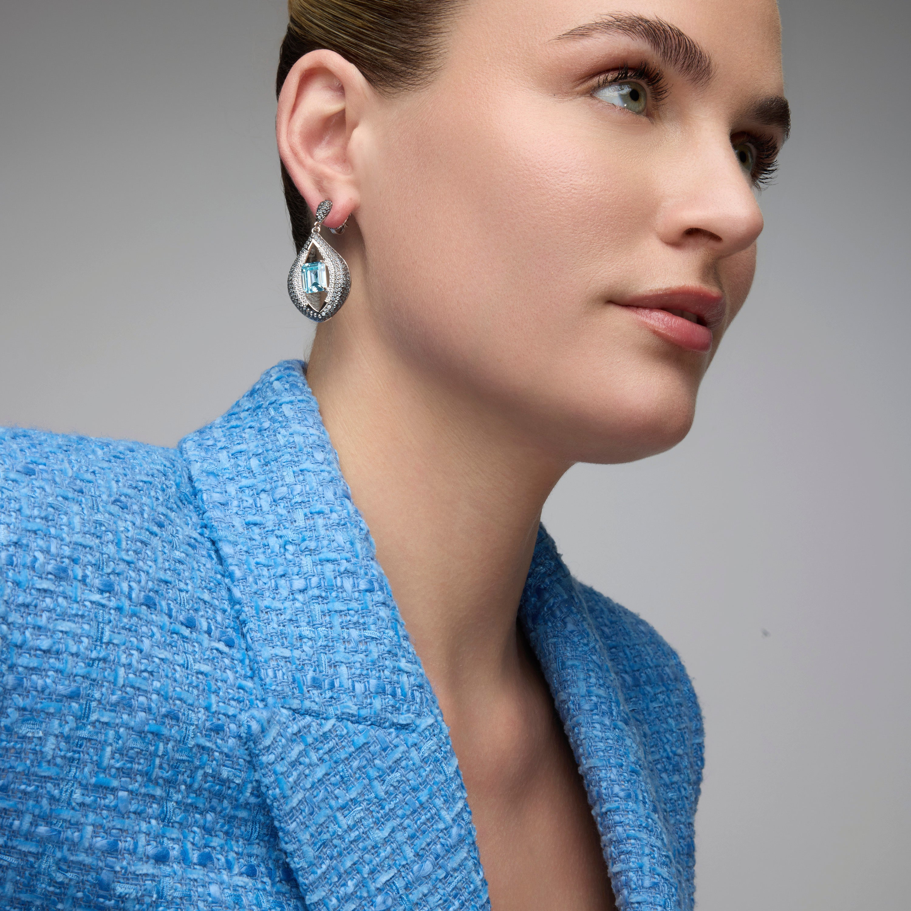 925er Sterlingsilber Ohrringe mit Aquamarin-Zirkonia, rhodiniert - Nyasain