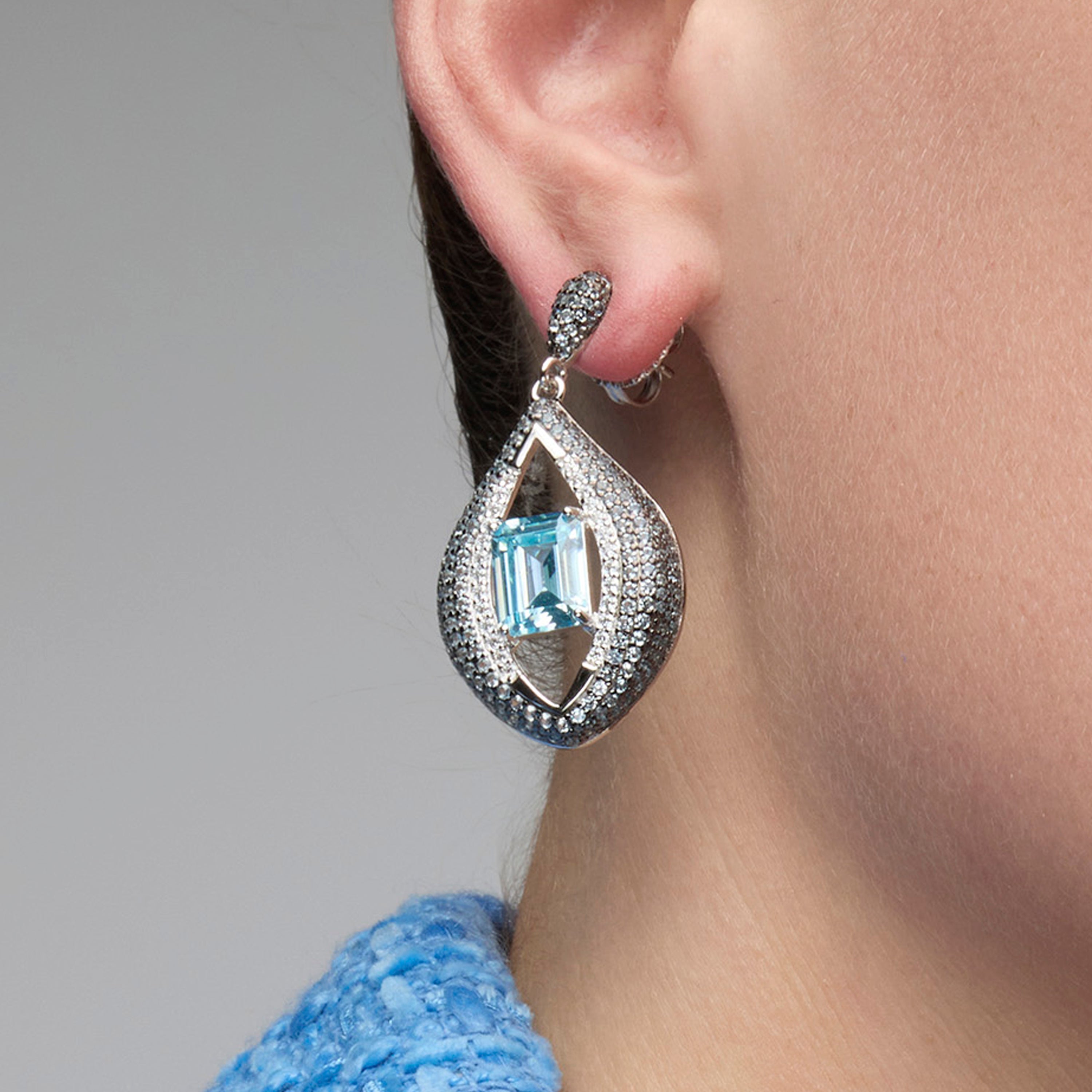 925er Sterlingsilber Ohrringe mit Aquamarin-Zirkonia, rhodiniert - Nyasain