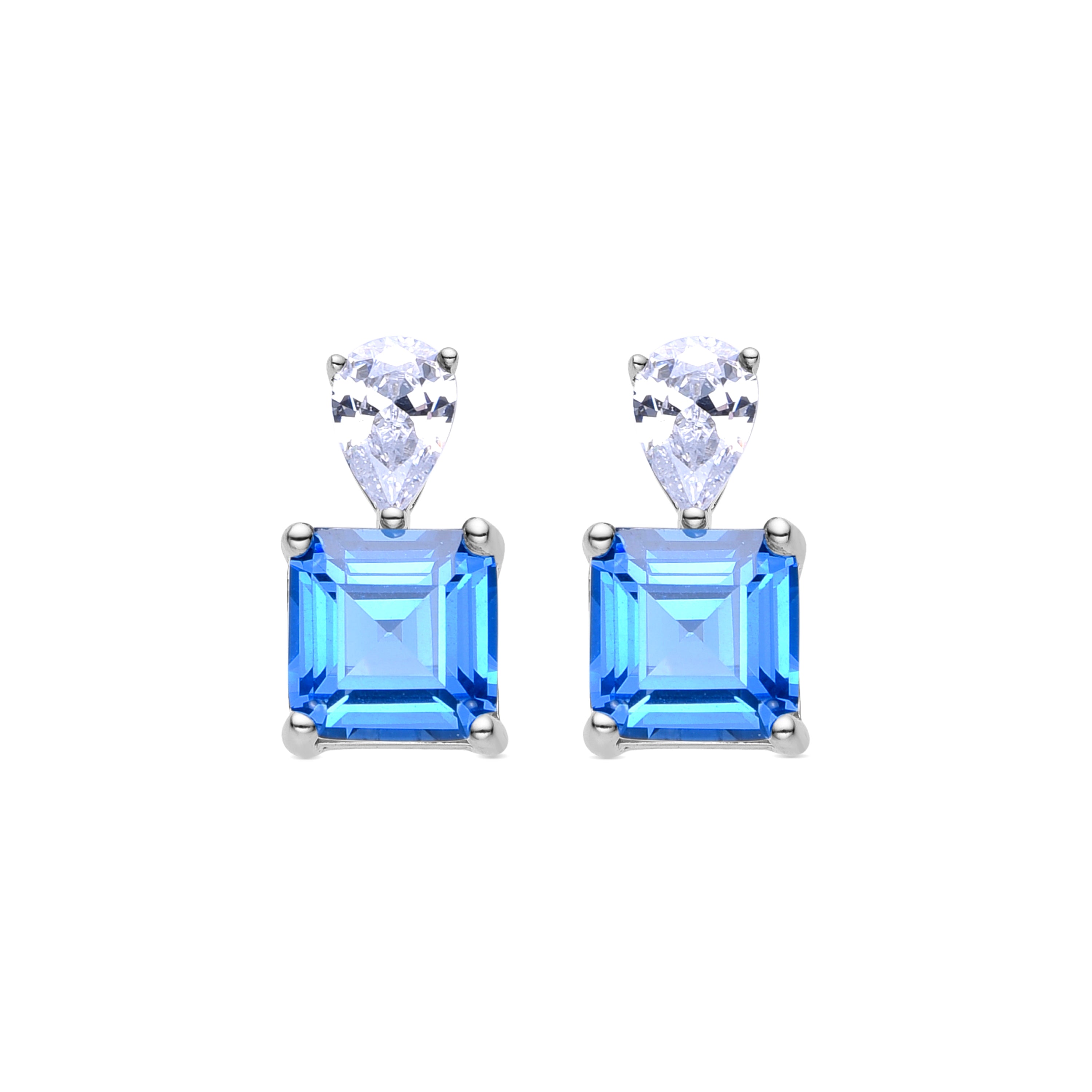 925 Sterling Silver Earrings with Aquamarine Cubic Zirconia finished in rhodium - Codua