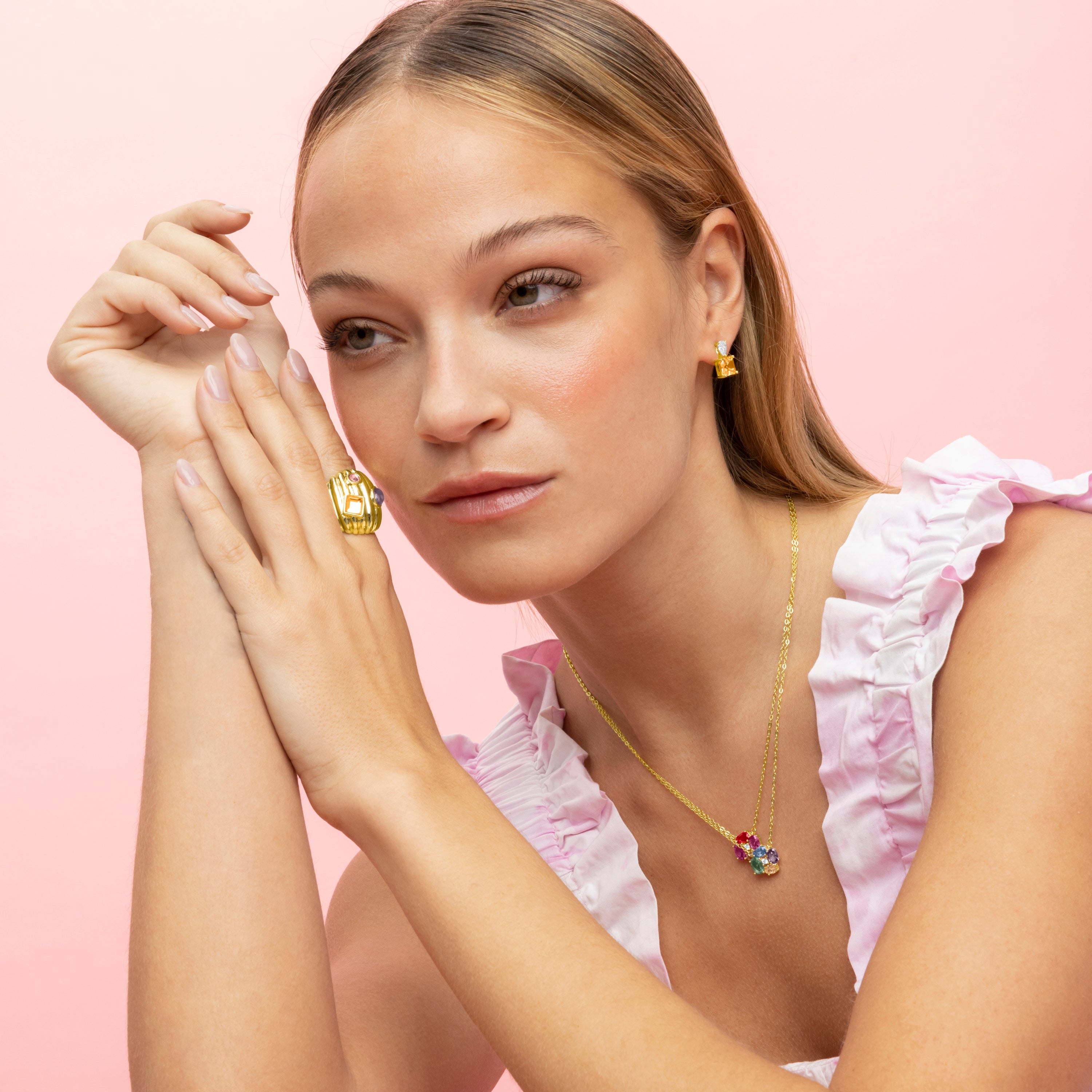 Boucles d'oreilles en argent sterling 925 et Padparadscha finies en or jaune 18 carats - Codua