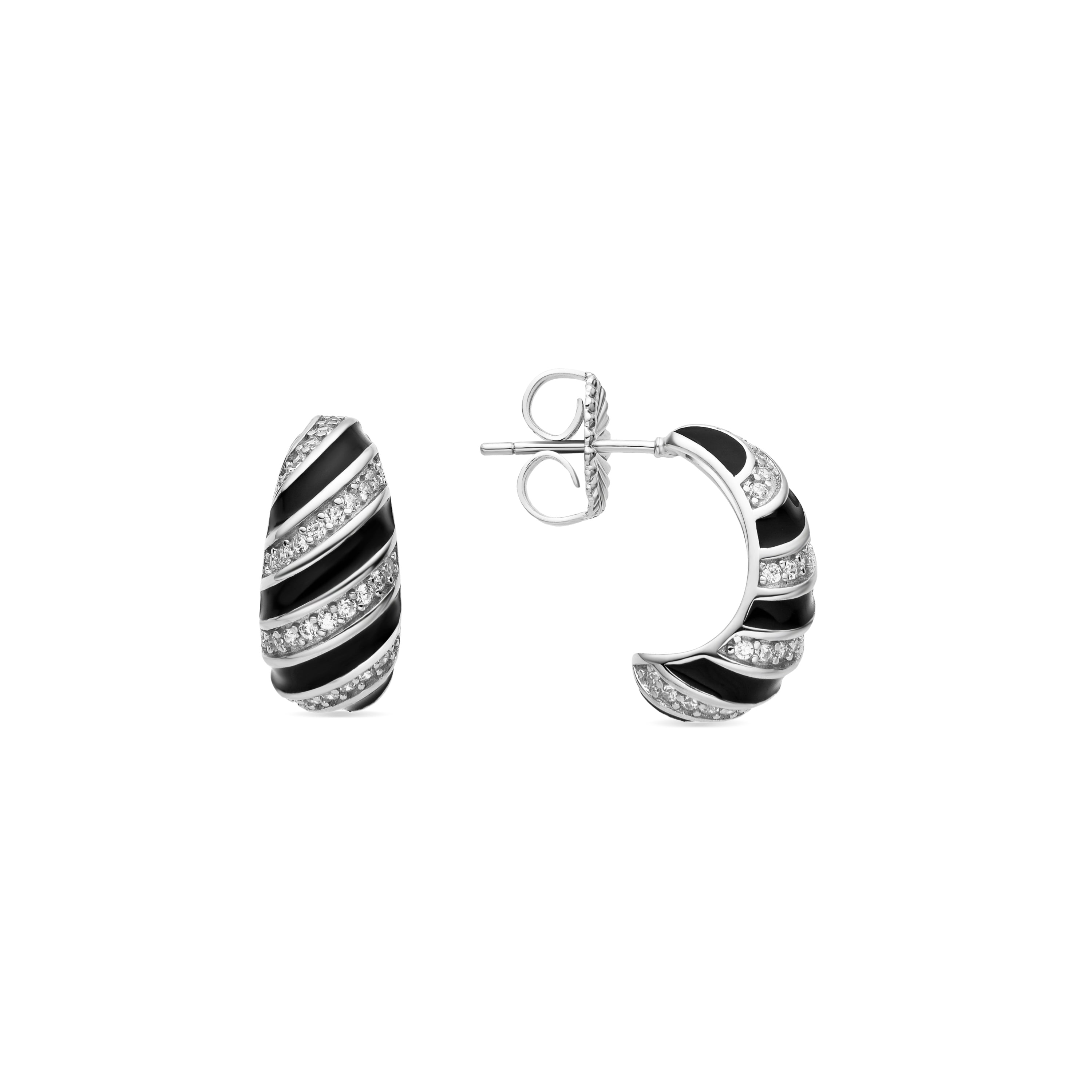 Boucles d'oreilles en argent sterling 925 et laqué noir finition rhodiée - Wala