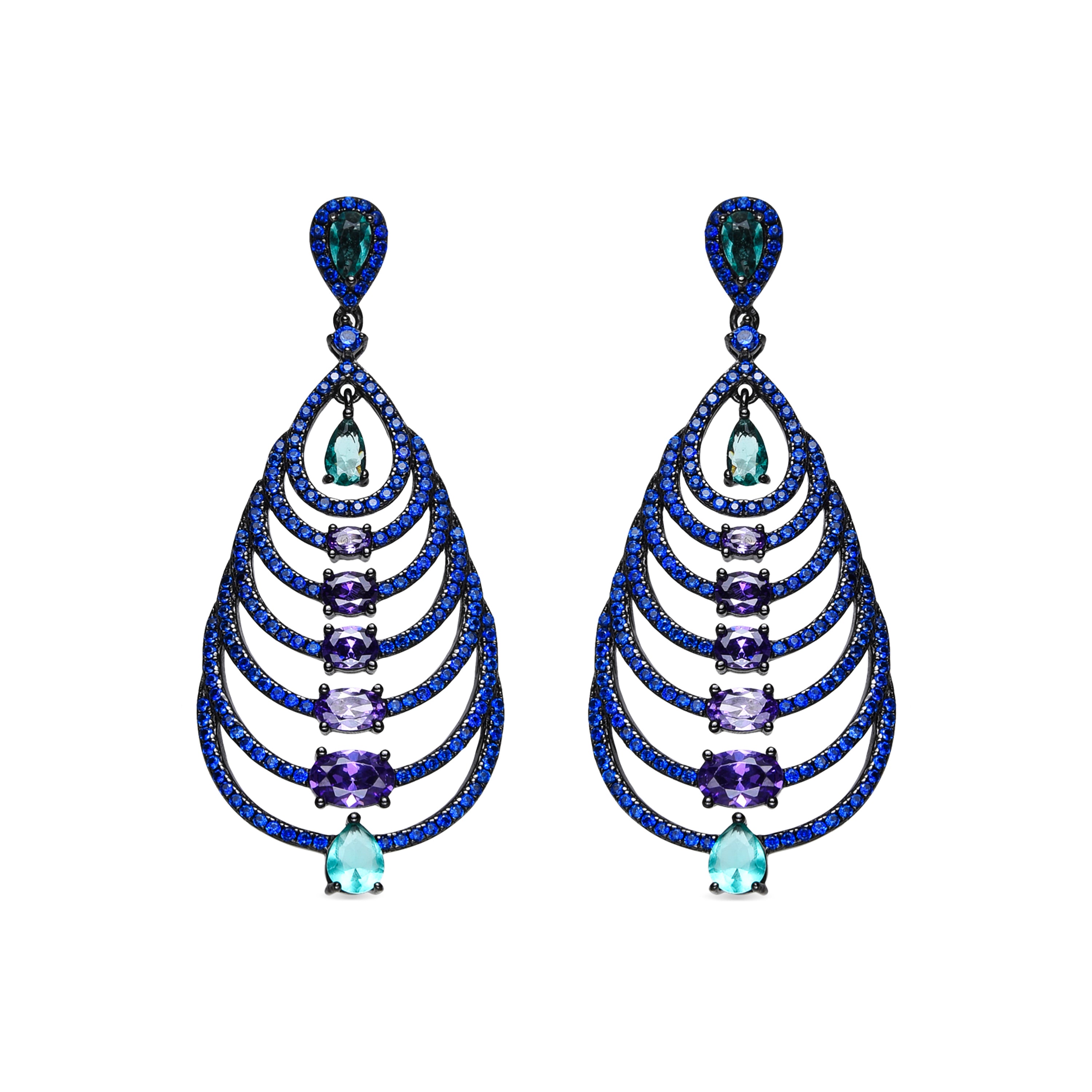 Boucles d'oreilles en argent sterling 925 et zircon multicolore finition en ruténium noir - Esman
