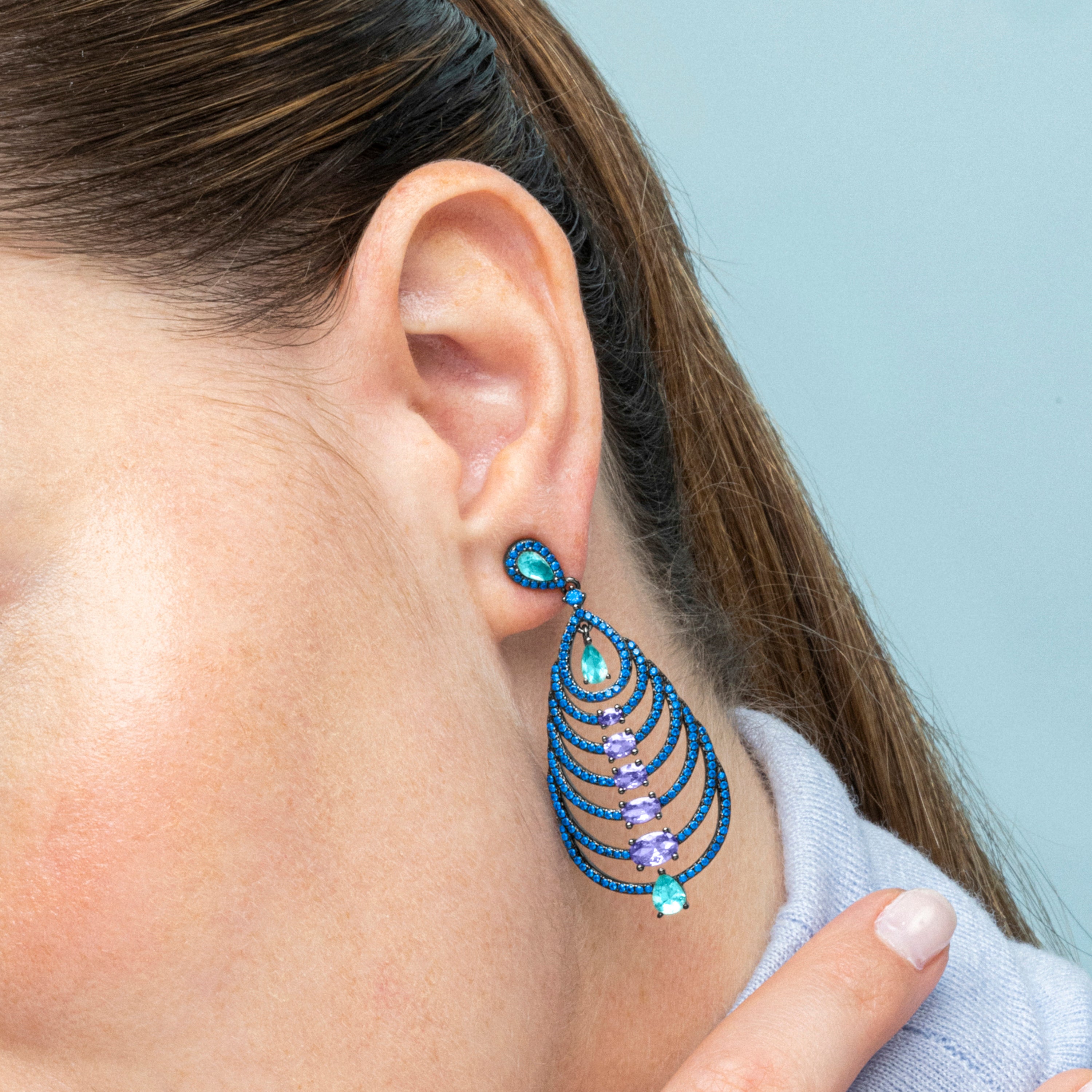 Boucles d'oreilles en argent sterling 925 et zircon multicolore finition en ruténium noir - Esman