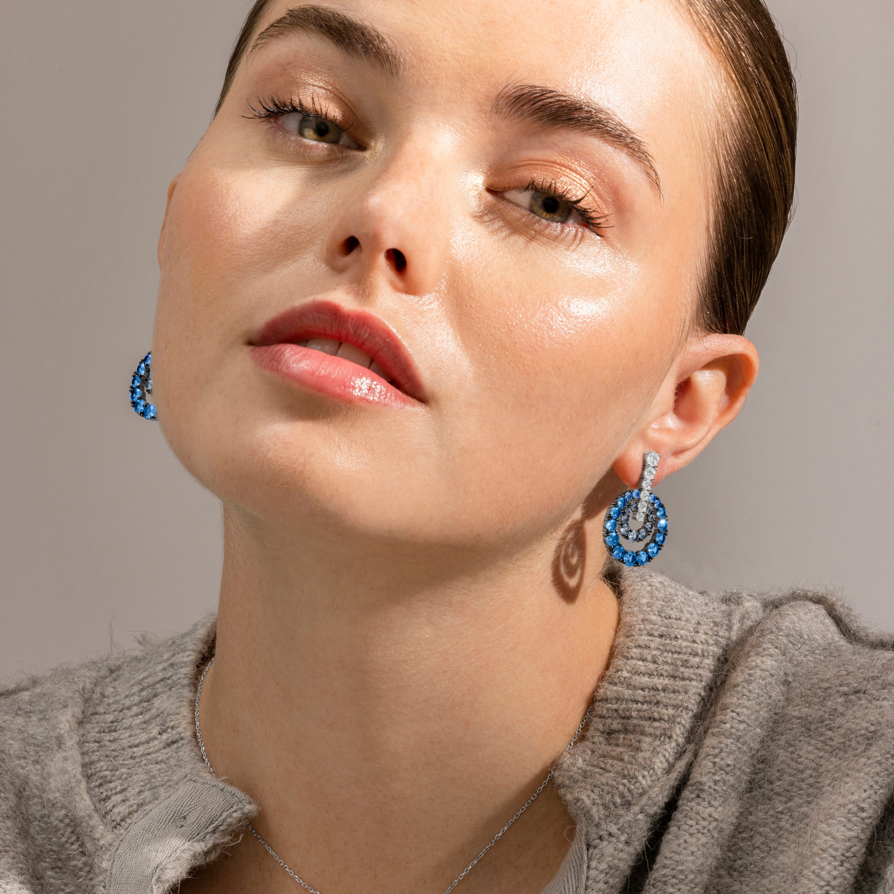 Boucles d'oreilles en argent sterling 925 et zirconium aigue-marine finition rhodiée - Kraesh