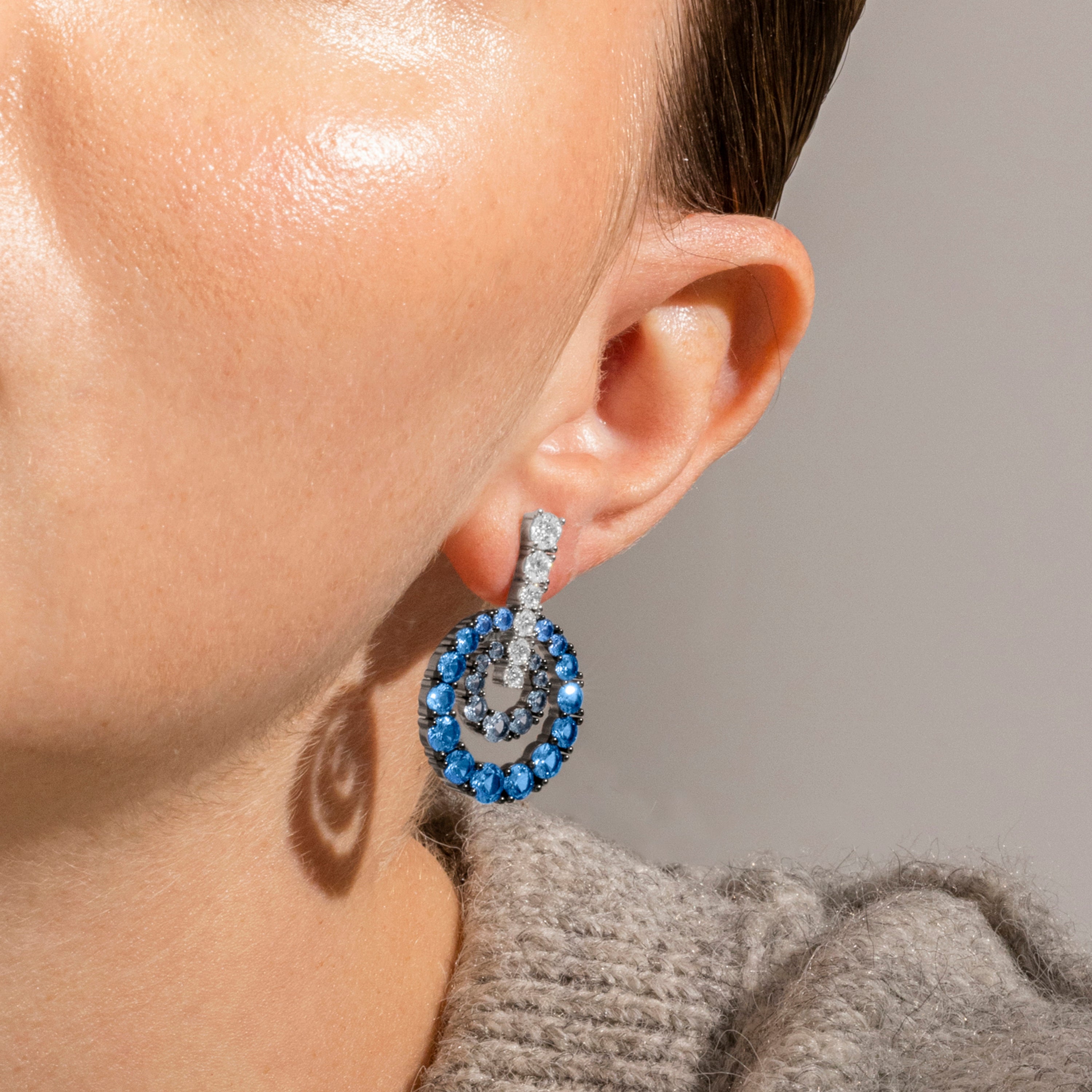 Boucles d'oreilles en argent sterling 925 et zirconium aigue-marine finition rhodiée - Kraesh