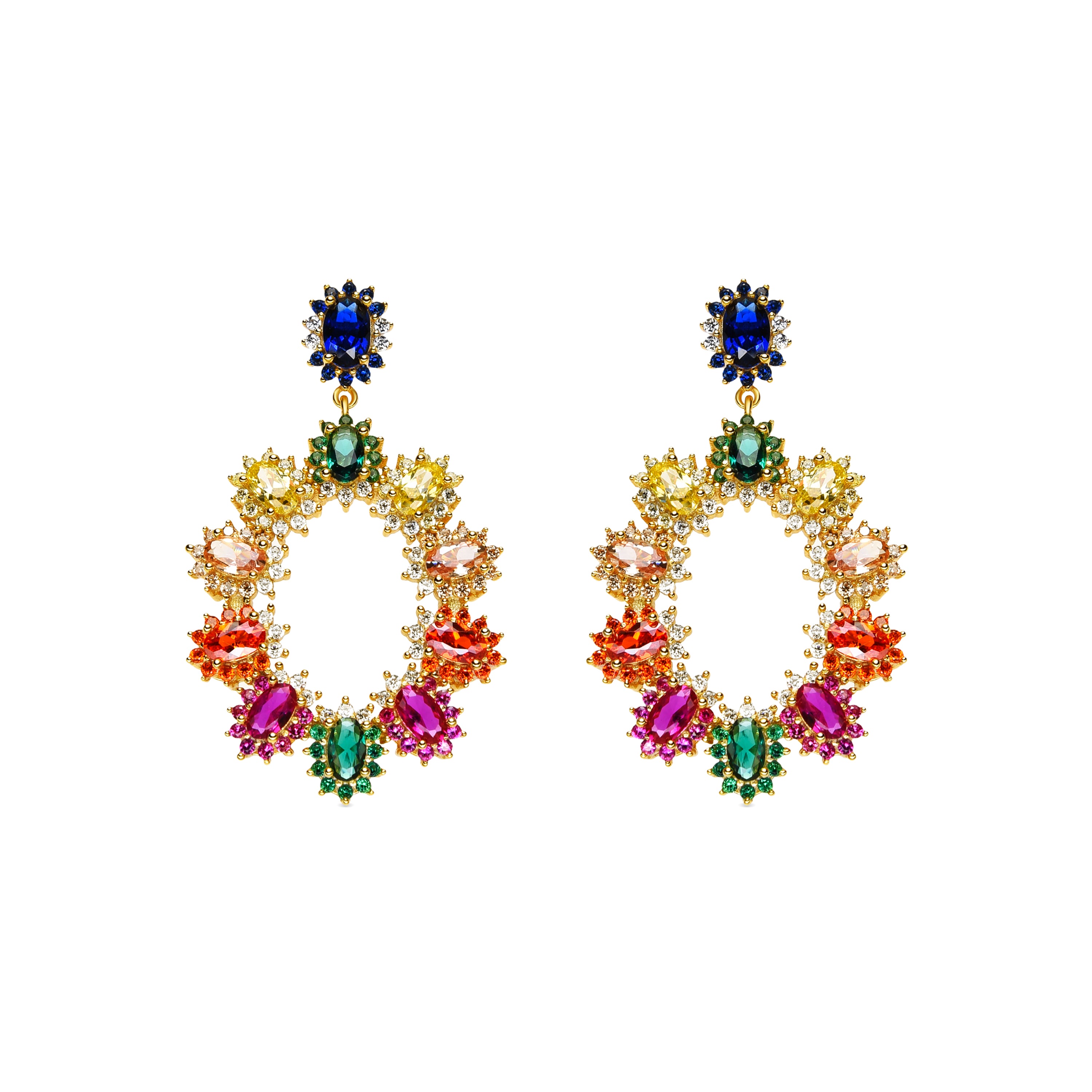 Orecchini in Argento Sterling 925 e Zirconia Multicolore finitura oro 18k - Rak