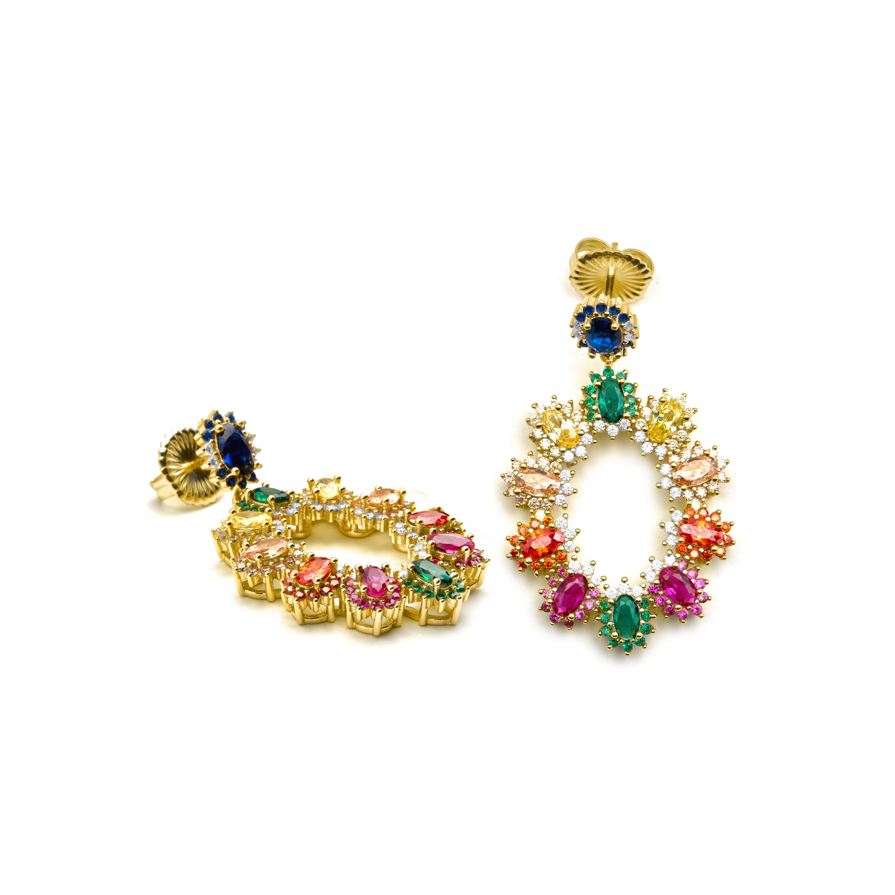 Pendientes de Plata de Ley 925 y Circonita Multicolor acabado oro 18k - Rak