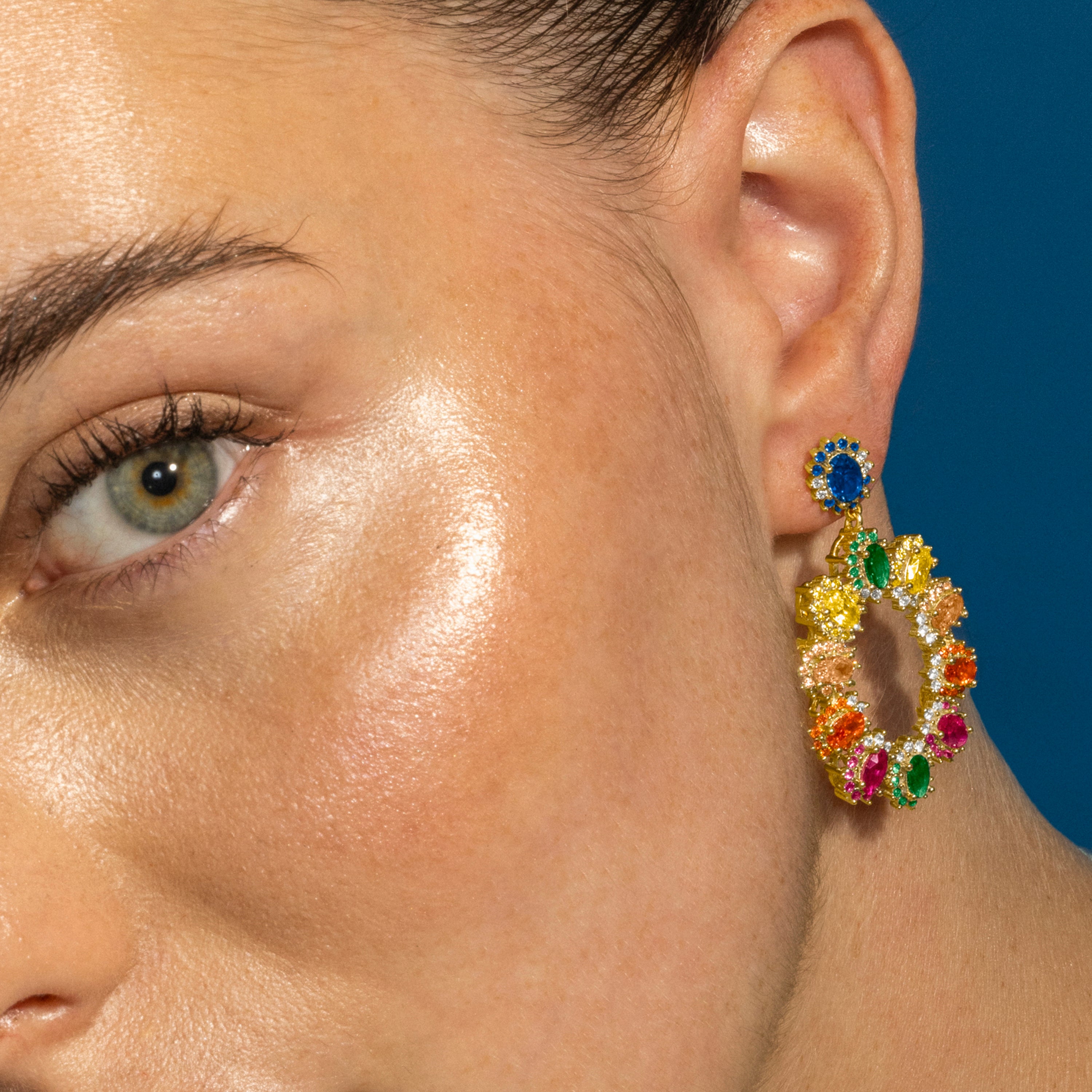 Pendientes de Plata de Ley 925 y Circonita Multicolor acabado oro 18k - Rak