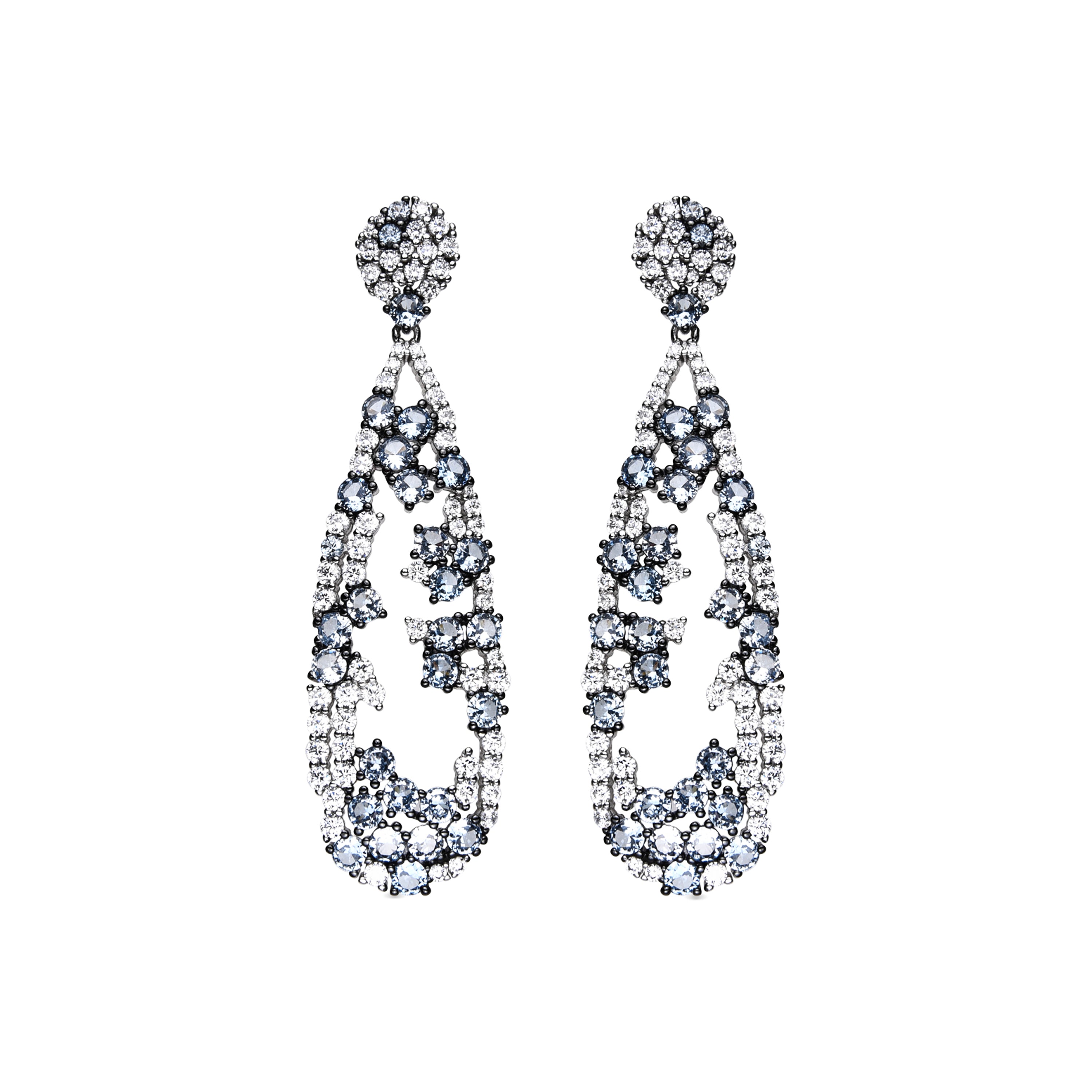 Boucles d'oreilles Argent 925 et Zircone Aigue-marine finition rhodiée - Deunix