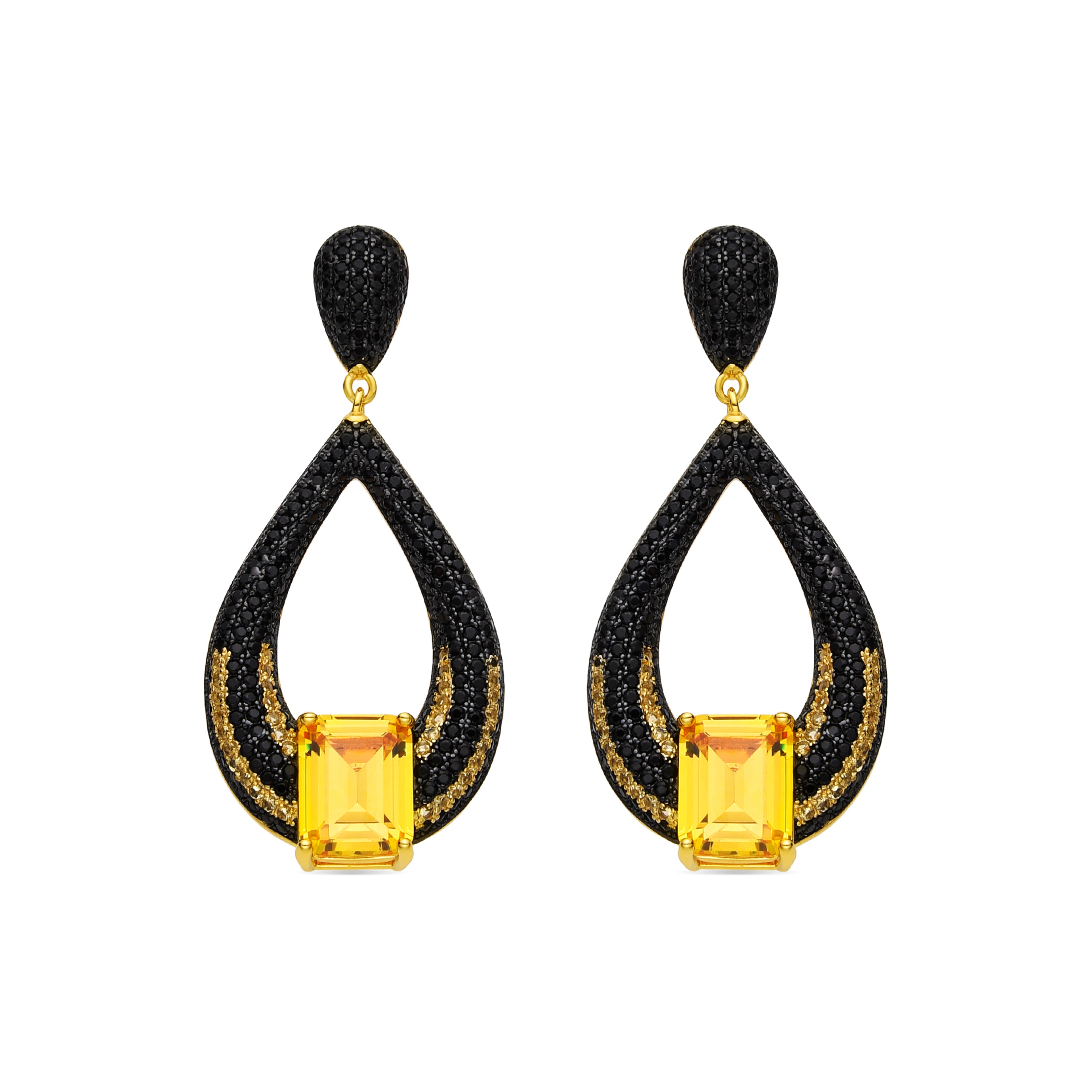 Boucles d'oreilles en argent sterling 925 et oxyde de zirconium onyx finition rhodiée - Udrol