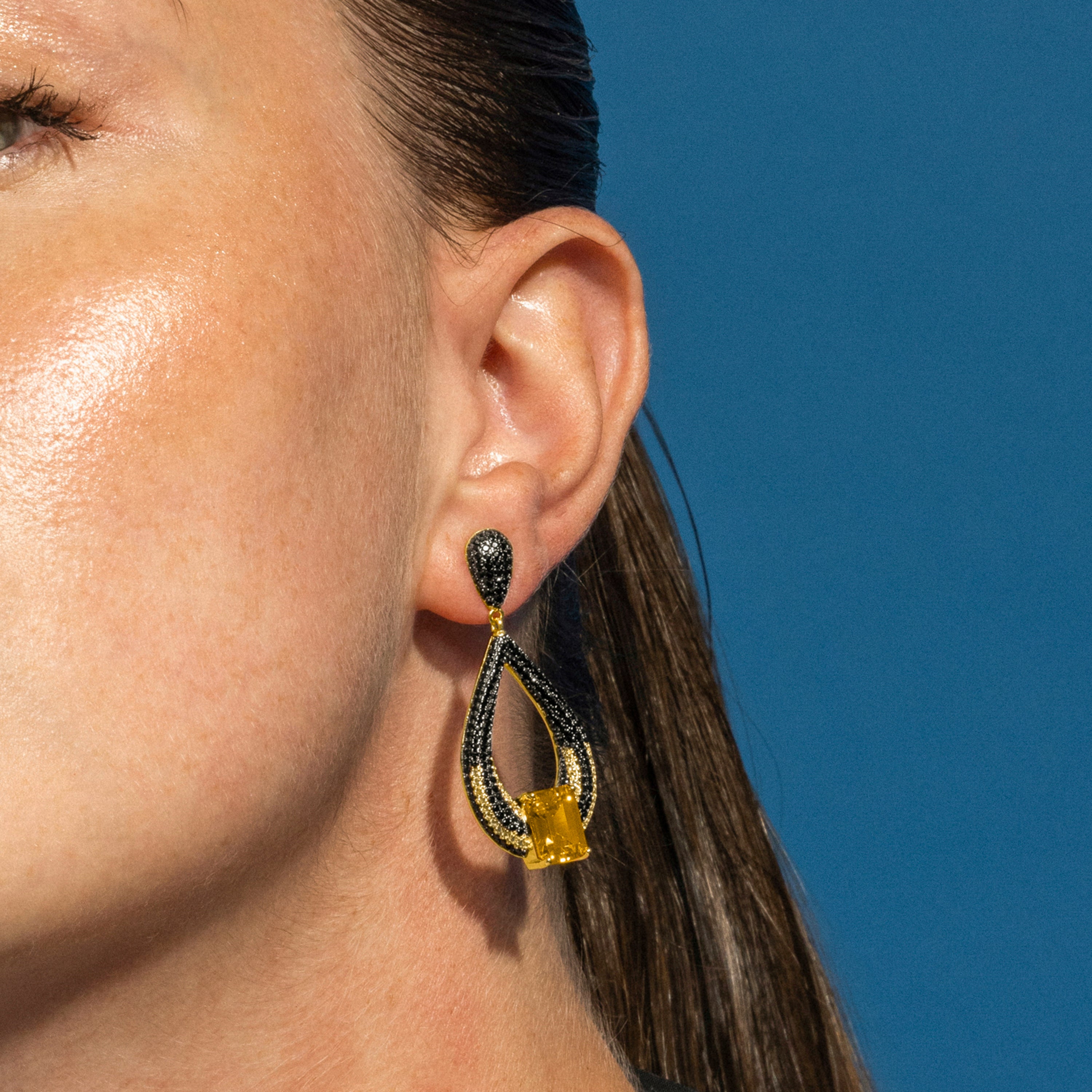 Boucles d'oreilles en argent sterling 925 et oxyde de zirconium onyx finition rhodiée - Udrol