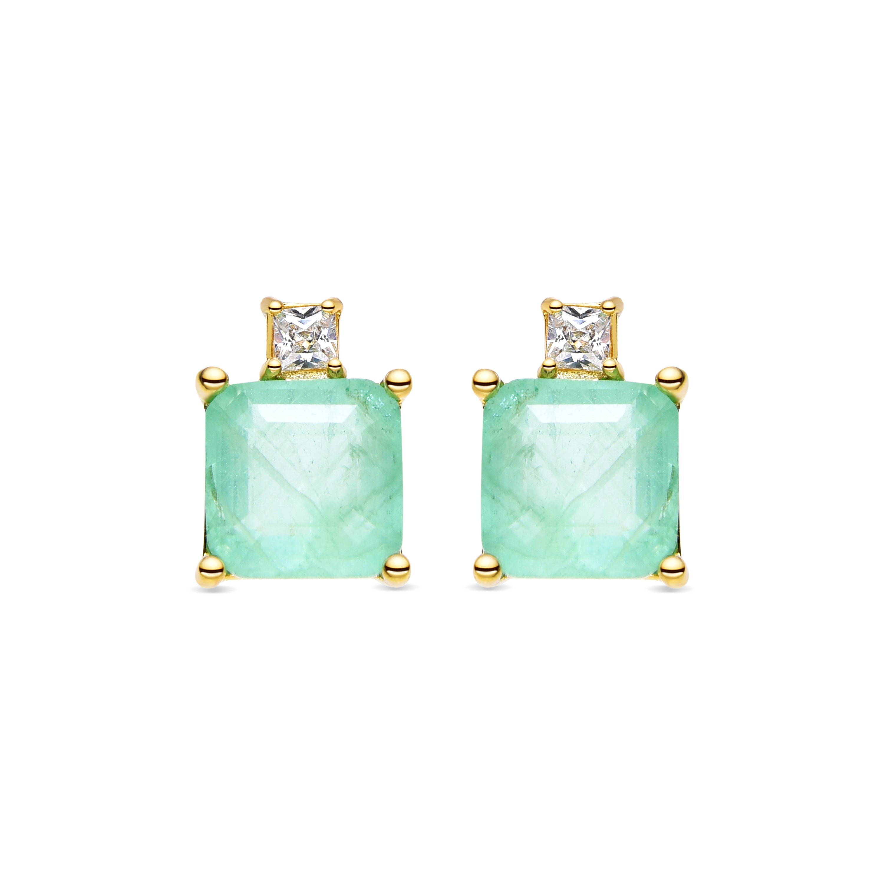 Pendientes de Plata de Ley 925 y Cuarzo Hidrotermal Verde Pastel acabado oro 18k - Ryox