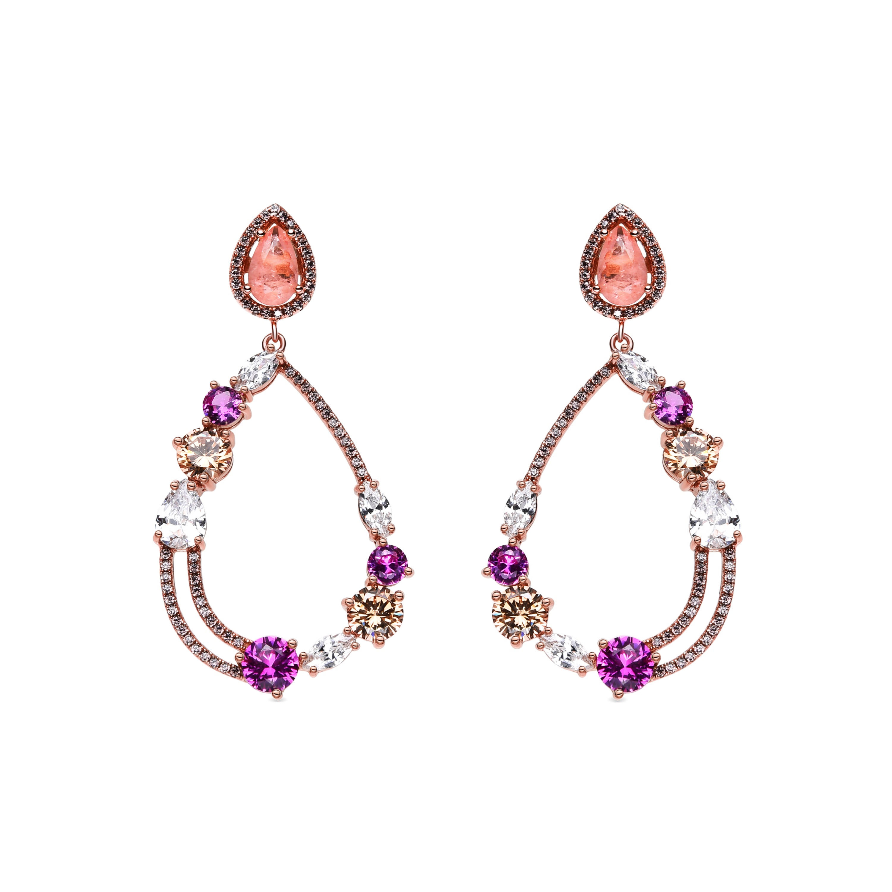 925 Sterling Silver Earrings with Multicolor Cubic Zirconia, 18k Gold Finish - Overash