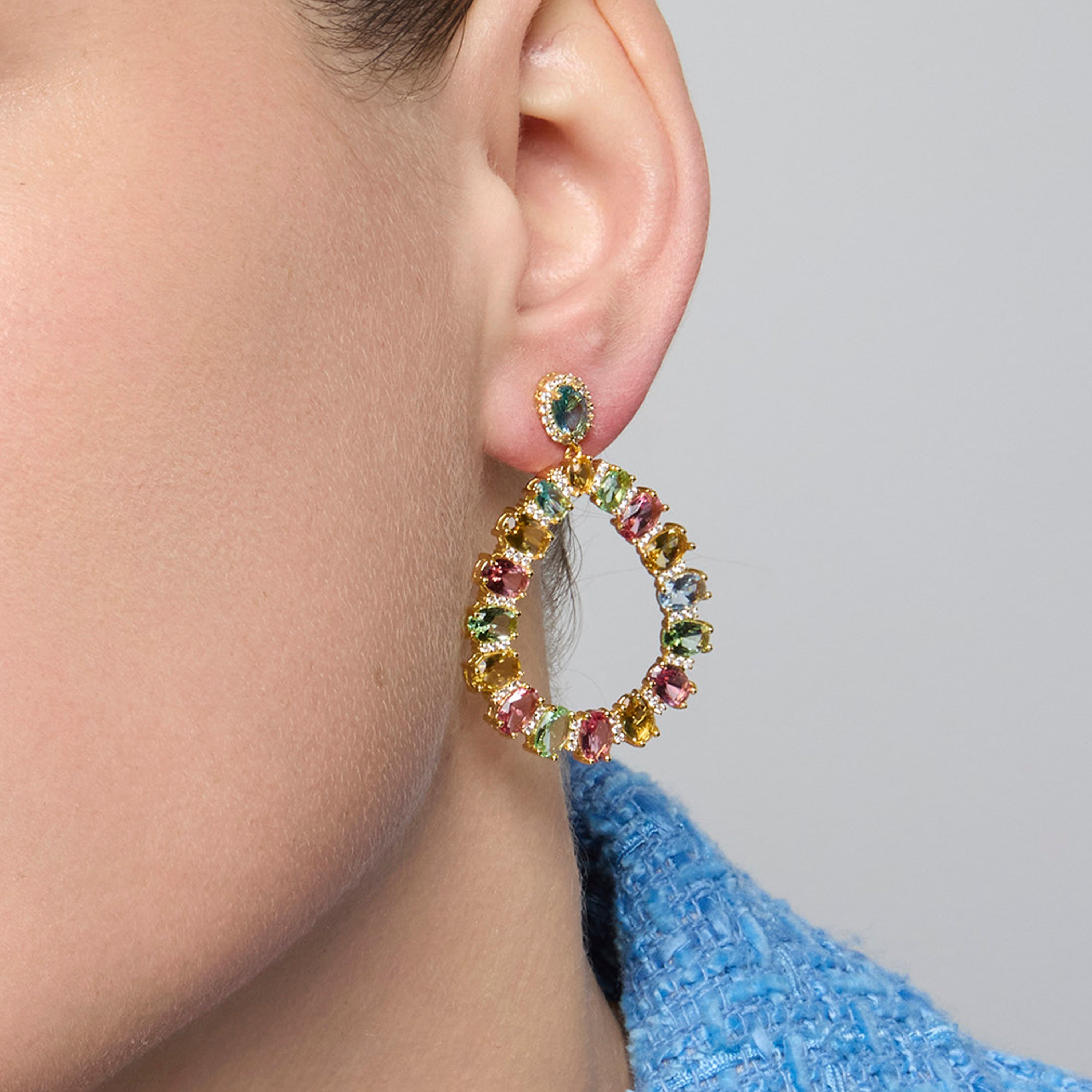 Boucles d'oreilles en argent sterling 925 et zircon multicolore finition or jaune 18k - Chaky