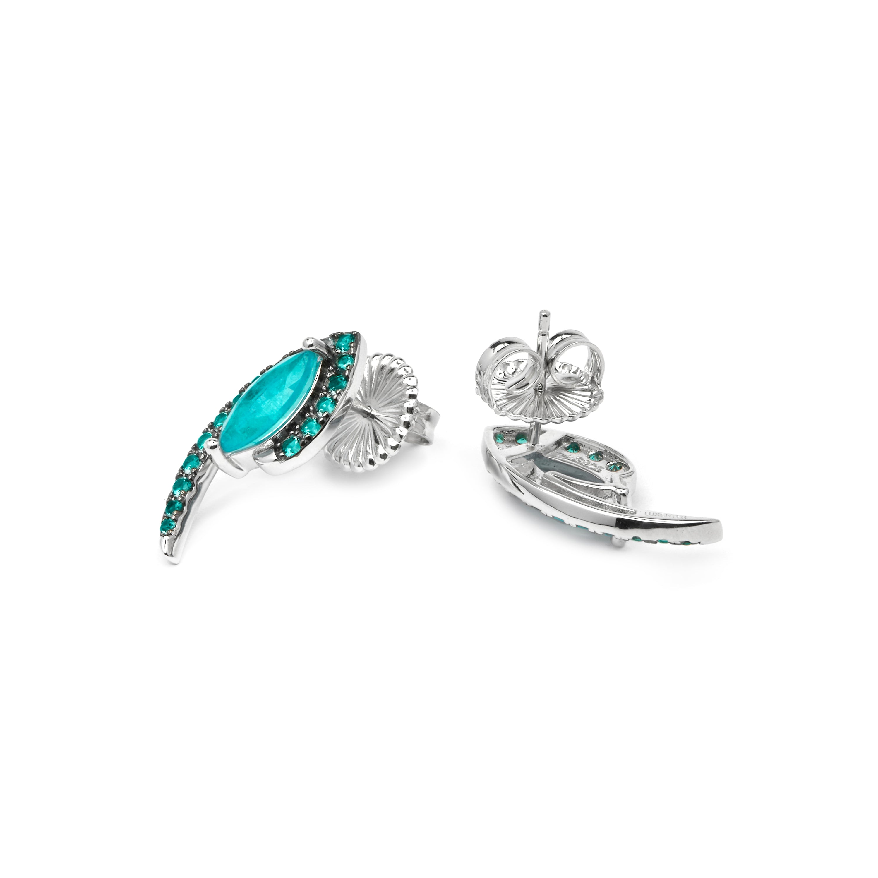 925er Silber Ohrringe mit Paraiba grünem hydrothermalem Quarz, rhodiniert - Lesli
