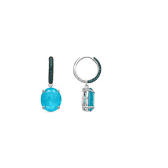 925 Sterling Silver Earrings with Green Paraiba Hydrothermal Quartz, Rhodium Finish - Blia