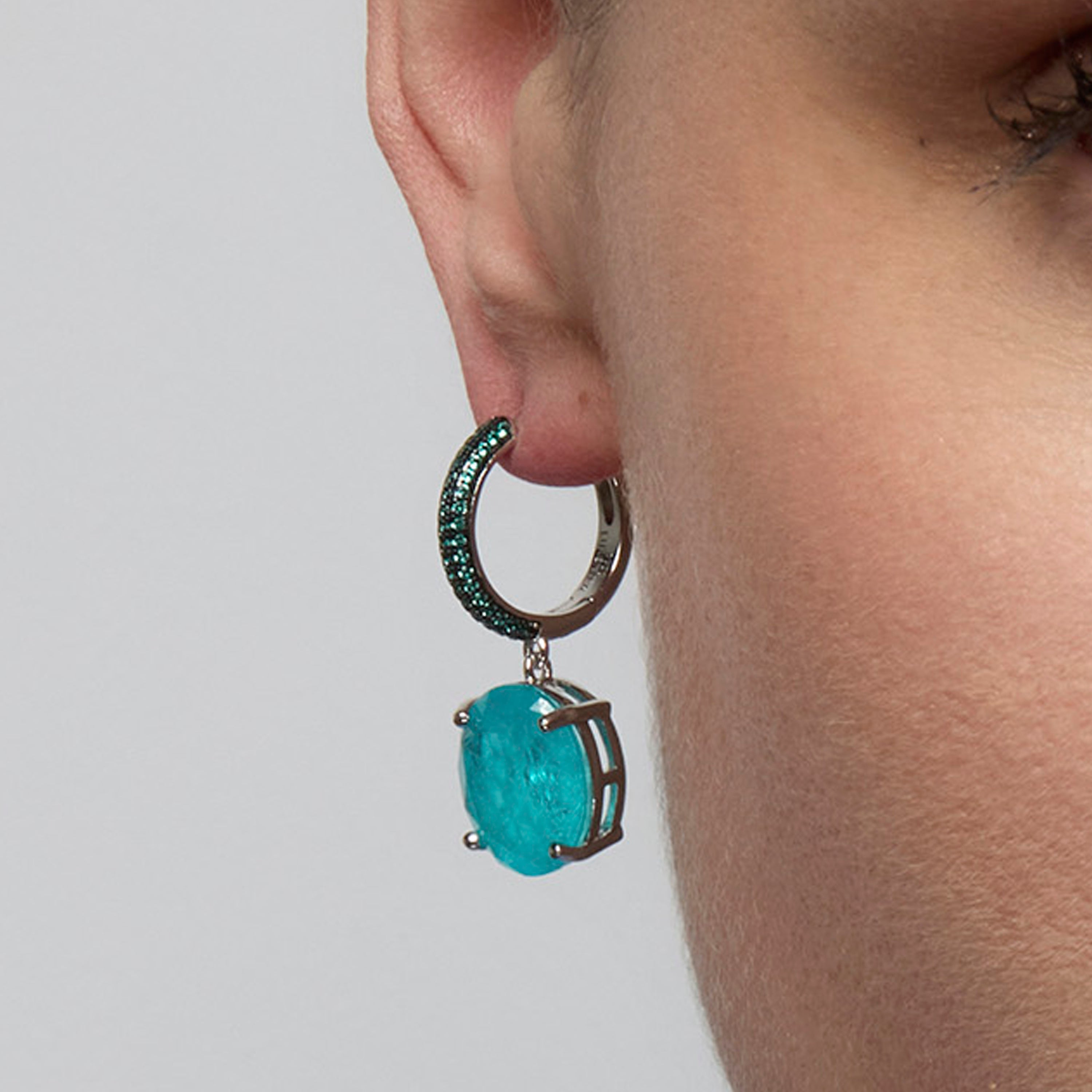 925er Sterlingsilber Ohrringe mit Paraiba-grünem hydrothermalem Quarz, rhodiniert - Blia