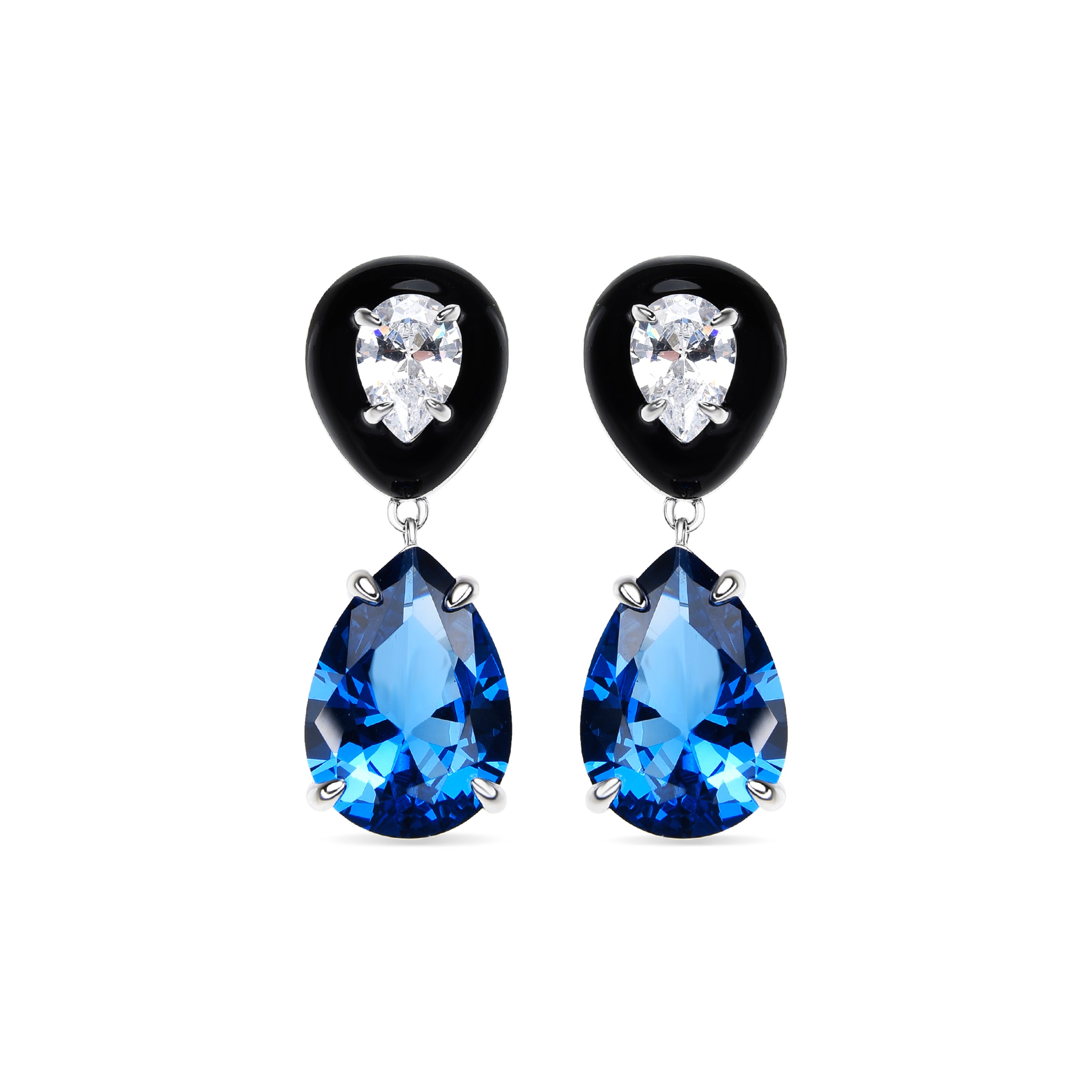 Ohrringe aus 925er Sterlingsilber und Zirkonia Topas Blau mit Rhodium-Finish - Chiwa
