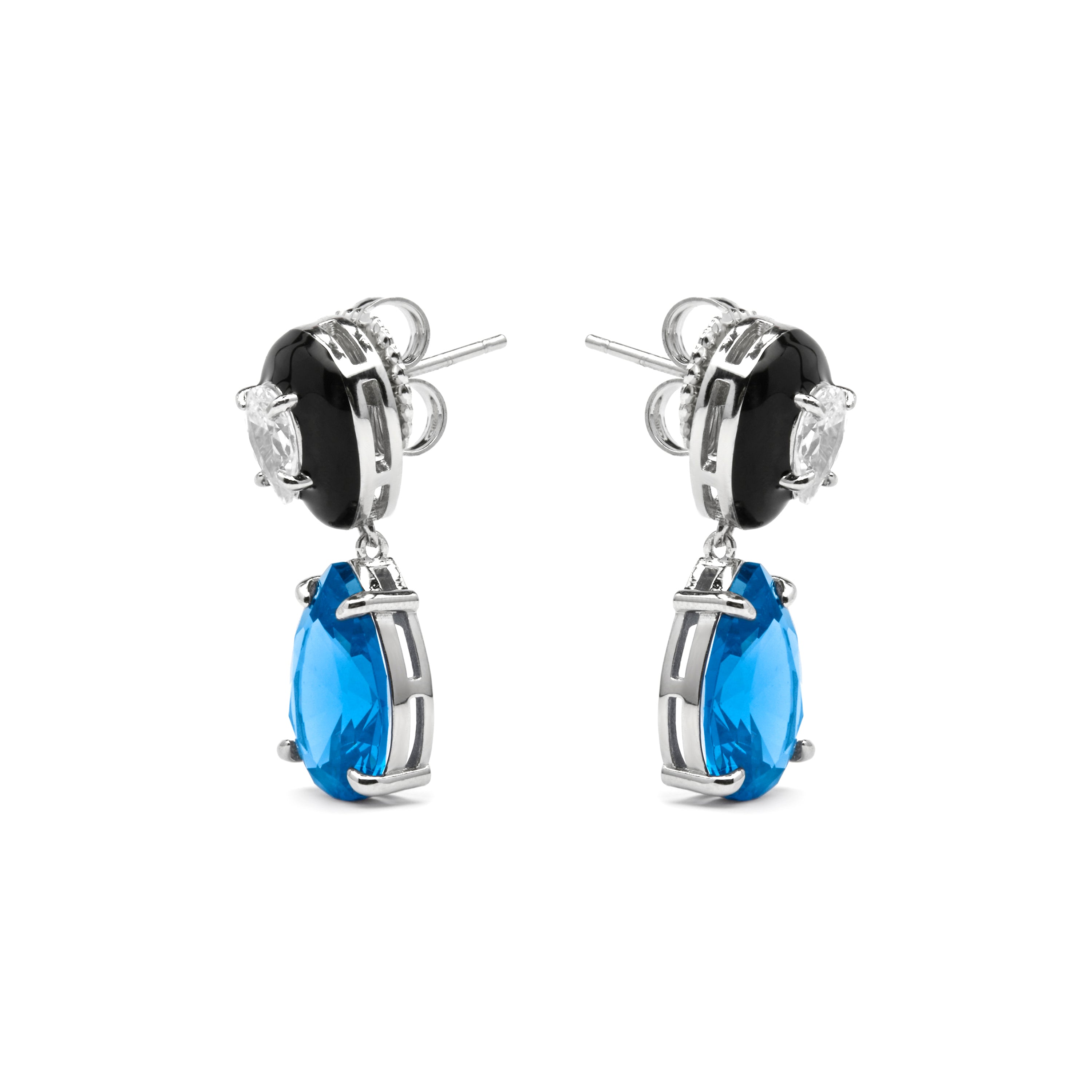 Ohrringe aus 925er Sterlingsilber und Zirkonia Topas Blau mit Rhodium-Finish - Chiwa