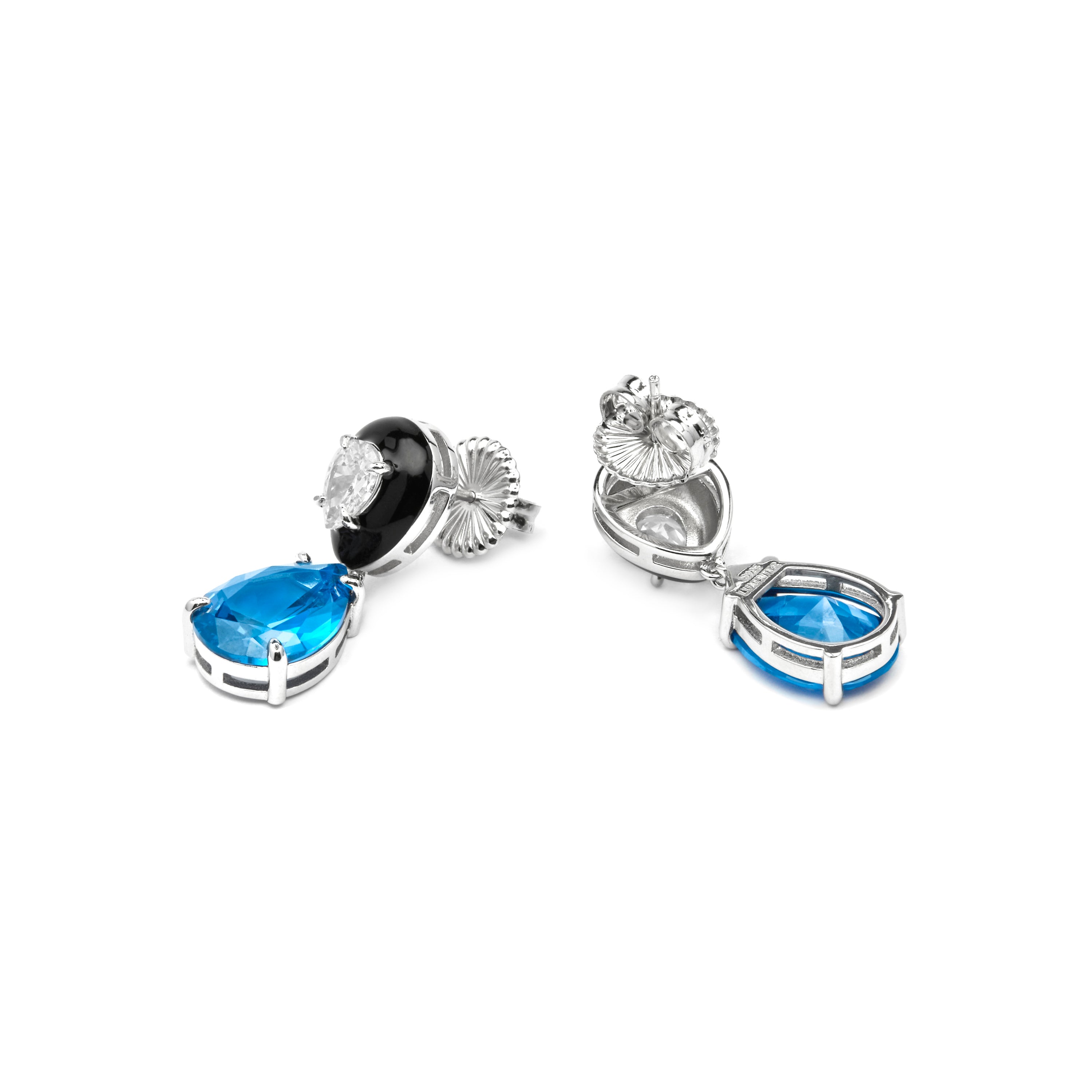 Ohrringe aus 925er Sterlingsilber und Zirkonia Topas Blau mit Rhodium-Finish - Chiwa