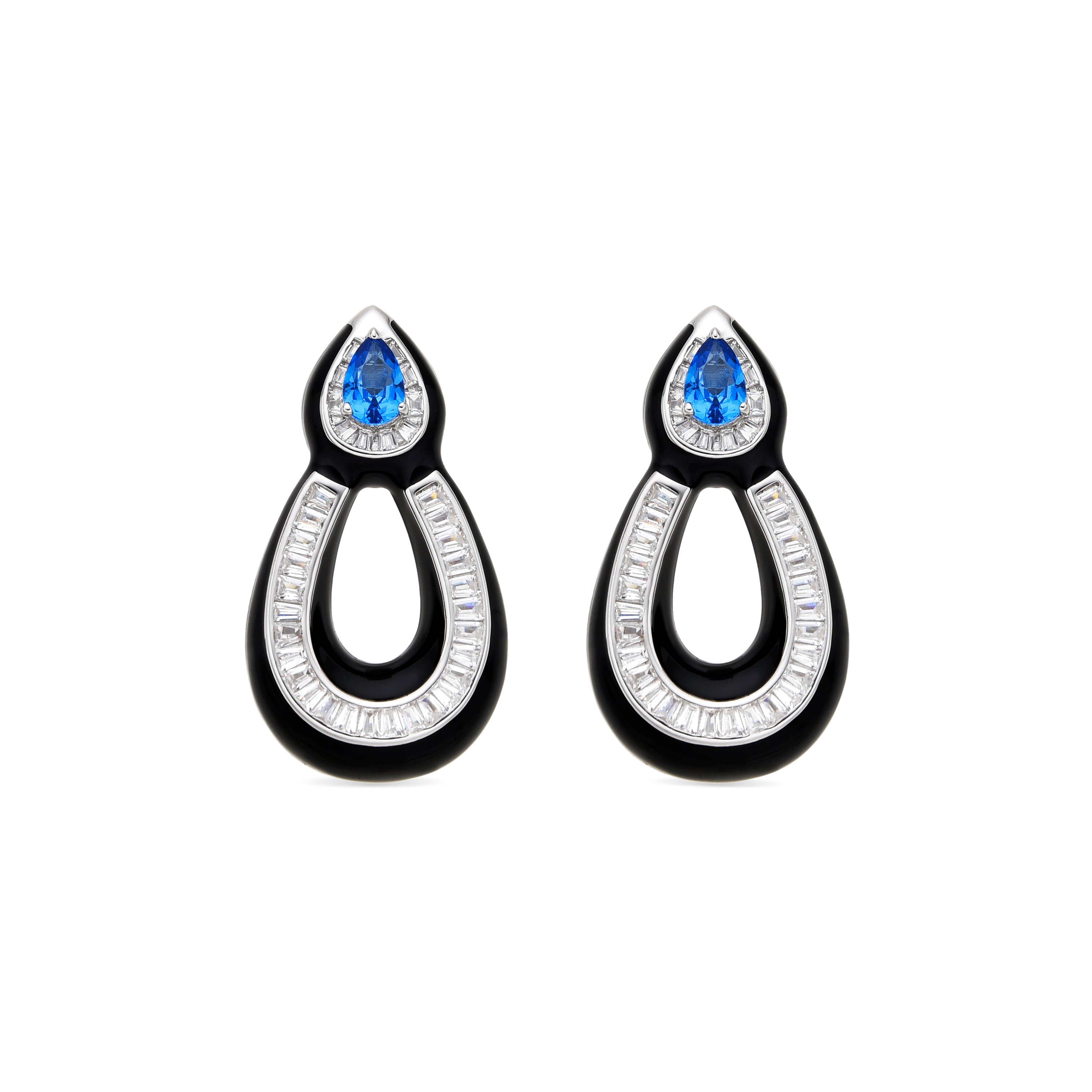 925er Sterlingsilber-Ohrringe mit blauem Topas-Zirkonia und Rhodium-Finish - Alneth