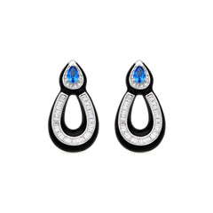 925 Sterling Silver Earrings with Blue Topaz Zirconia, Rhodium Finish - Alneth