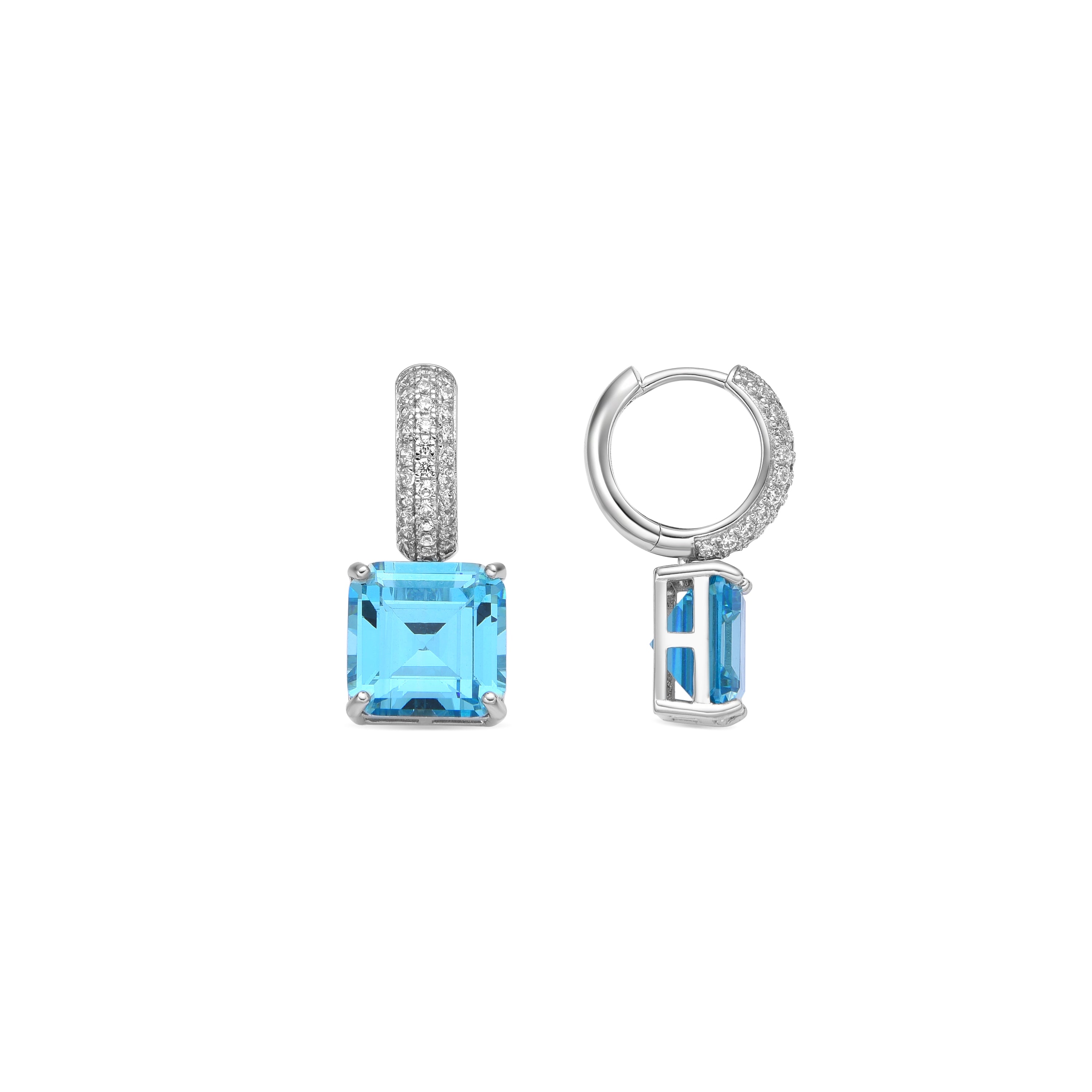 Orecchini in Argento Sterling 925 e Zirconia Acquamarina con finitura in rodio - Balcay
