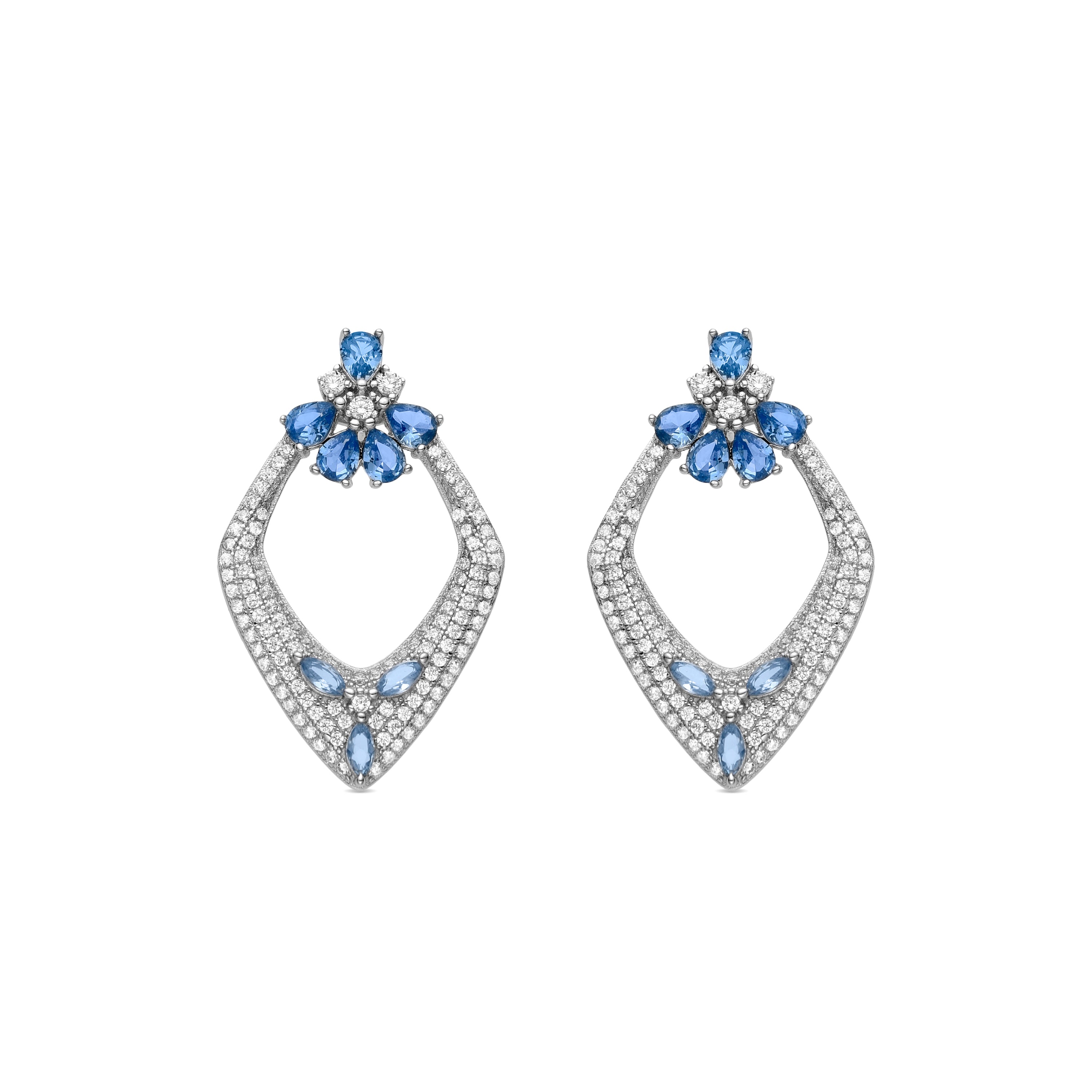 925 Sterling Silver Earrings with Green Paraiba Hydrothermal Quartz, Rhodium Finish - Belzo