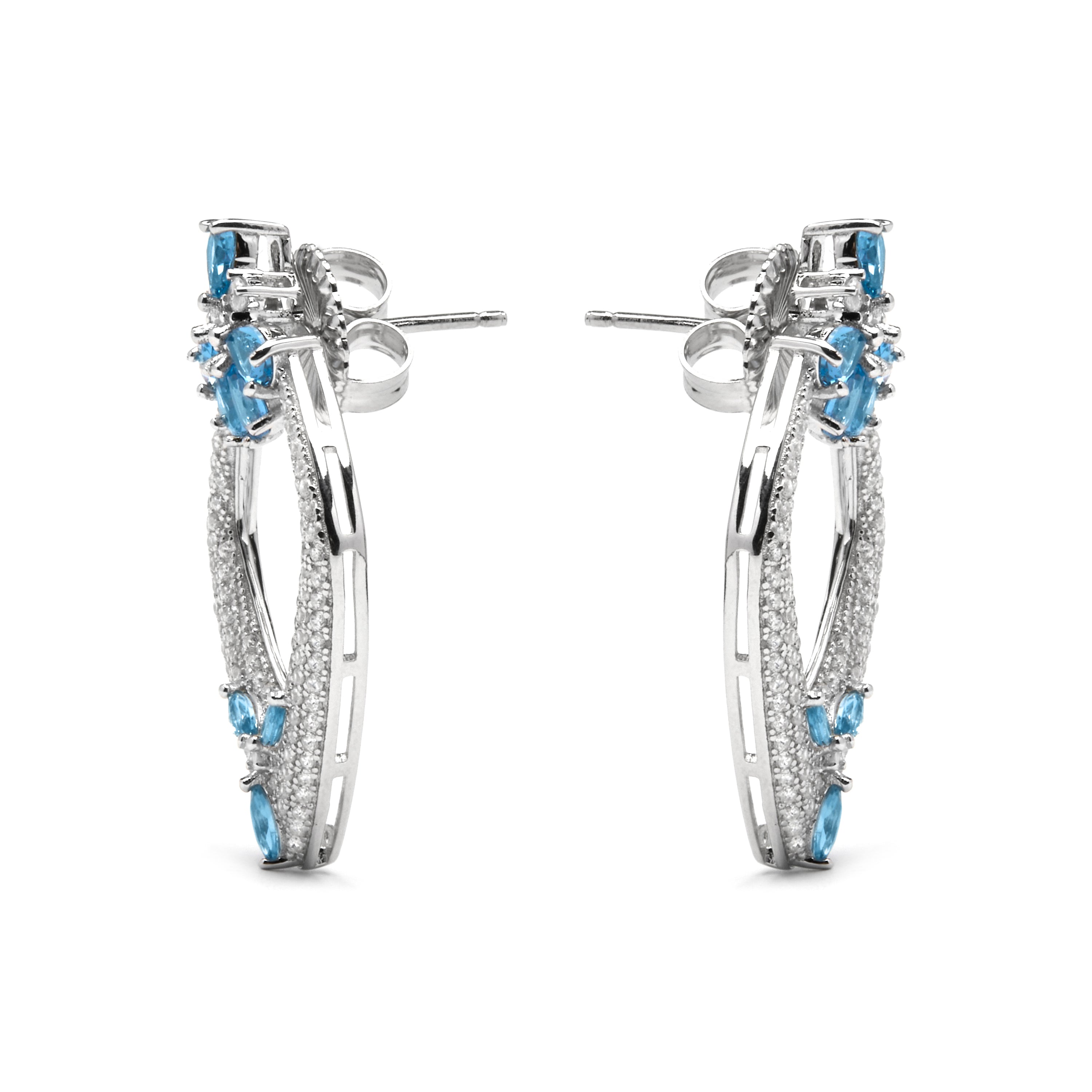 925 Sterling Silver Earrings with Green Paraiba Hydrothermal Quartz, Rhodium Finish - Belzo