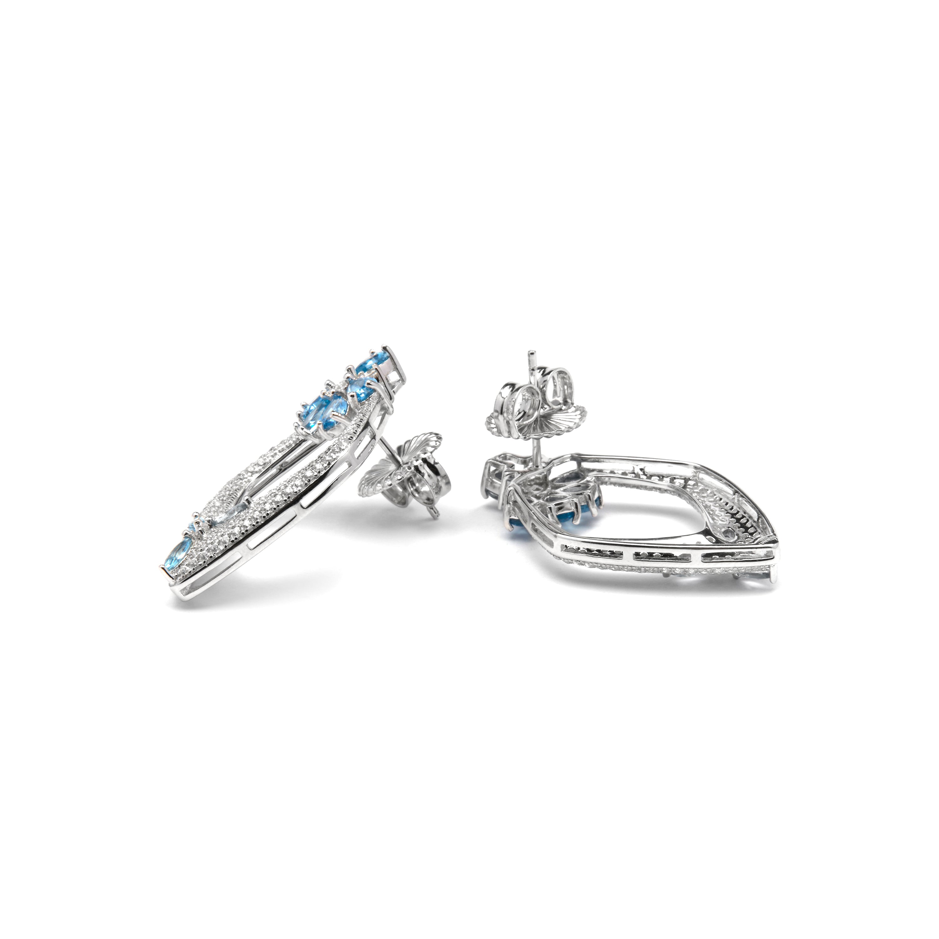 925 Sterling Silver Earrings with Green Paraiba Hydrothermal Quartz, Rhodium Finish - Belzo