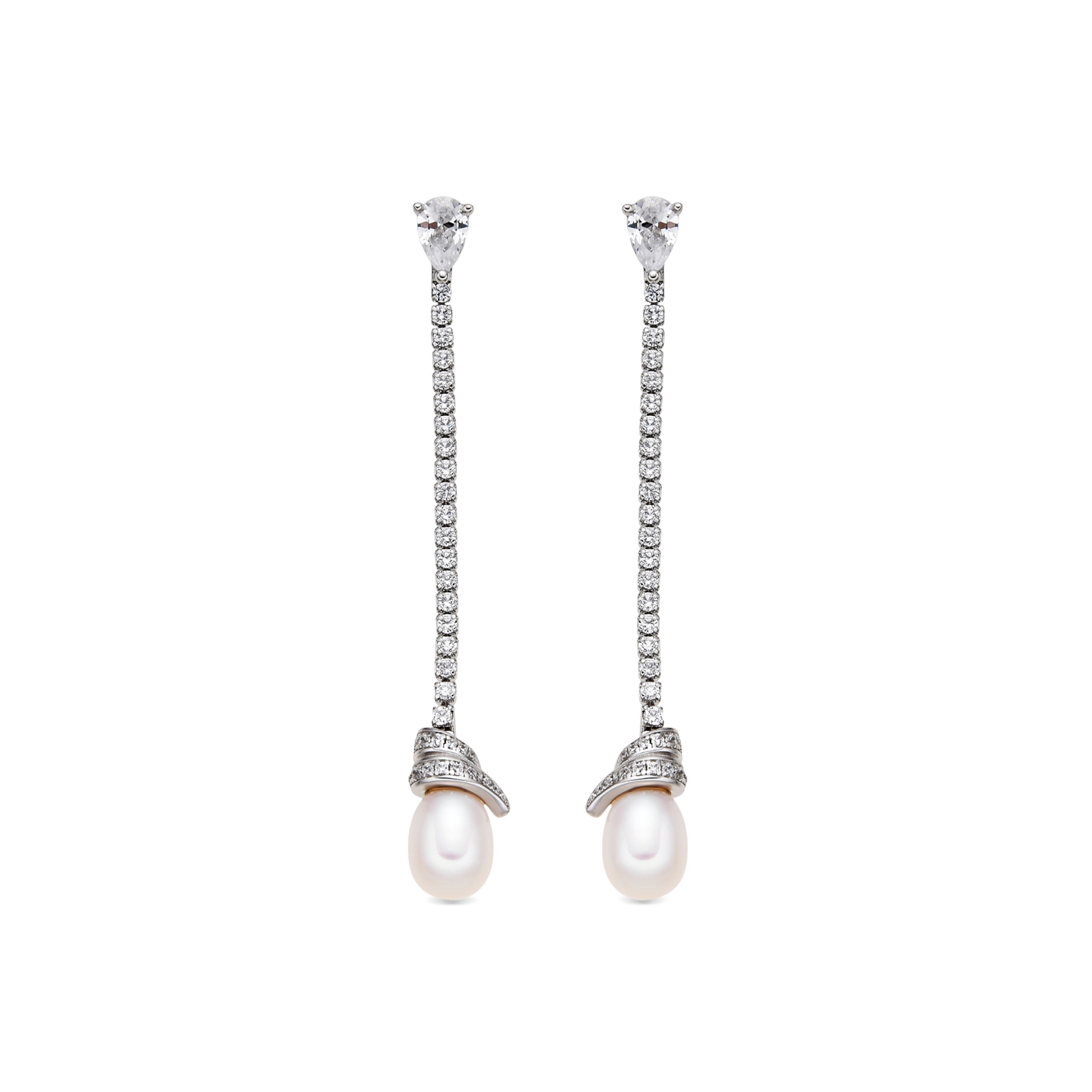 925 Sterling Silver Earrings with White Pearl and Rhodium Finish - Darze
