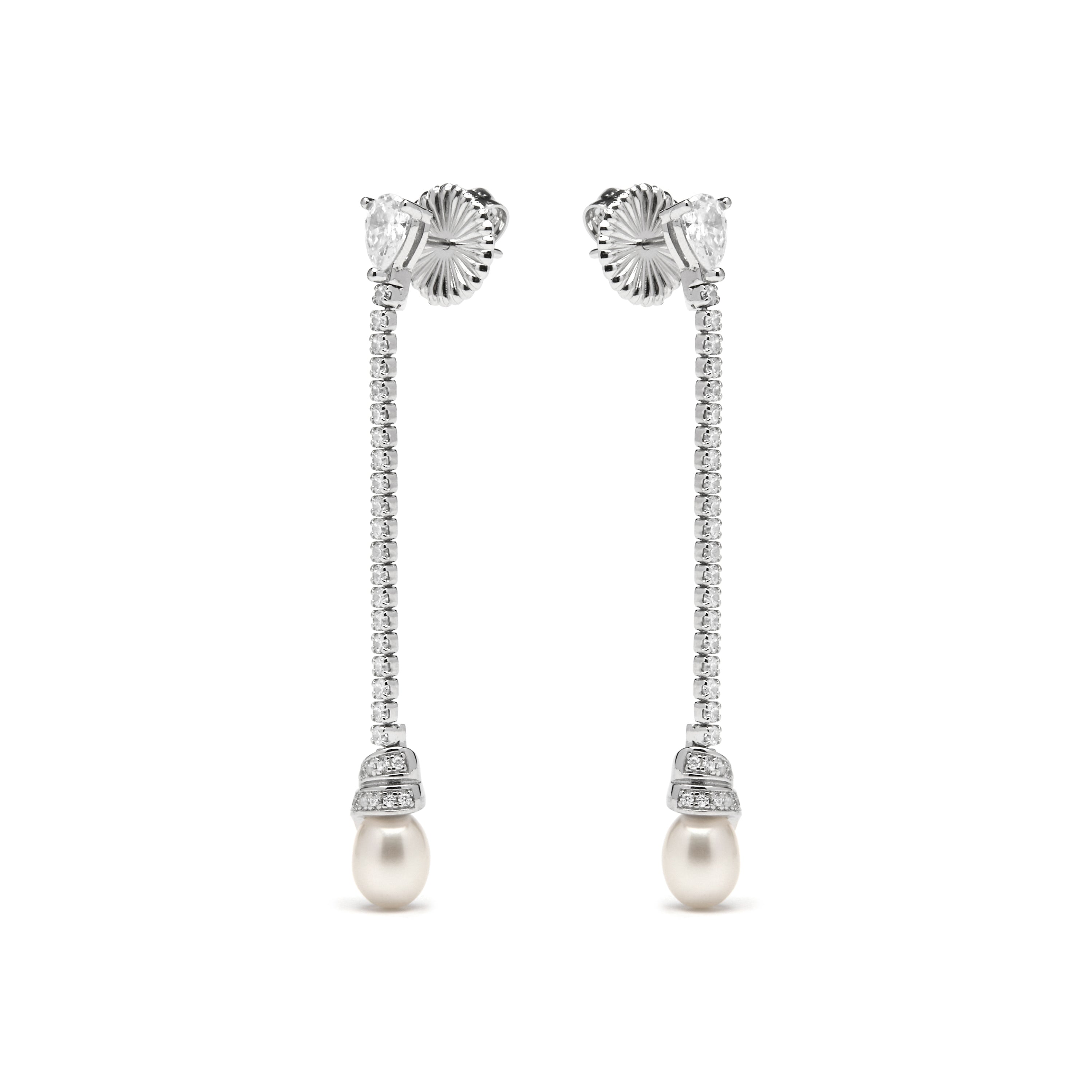 925 Sterling Silver Earrings with White Pearl and Rhodium Finish - Darze