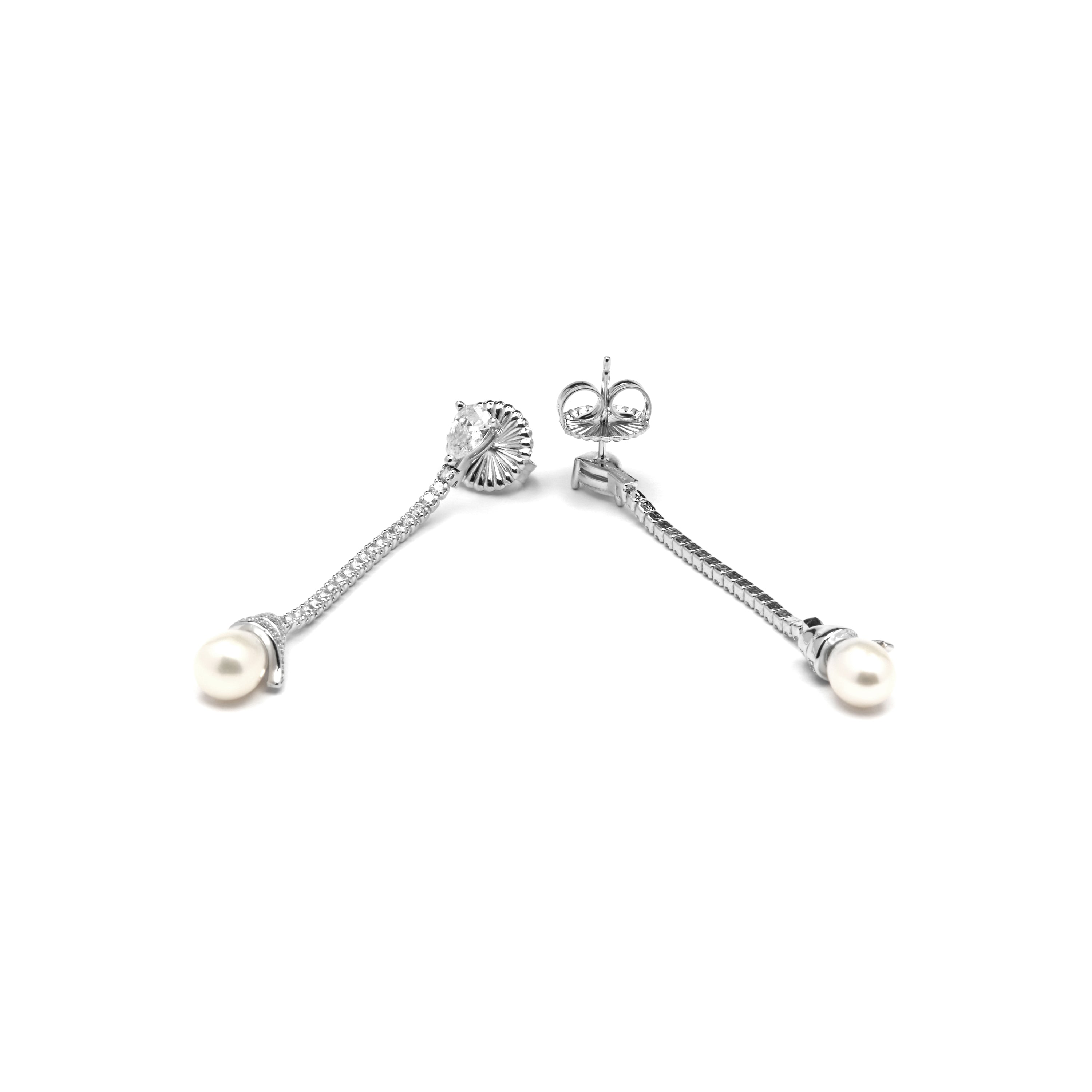 925 Sterling Silver Earrings with White Pearl and Rhodium Finish - Darze