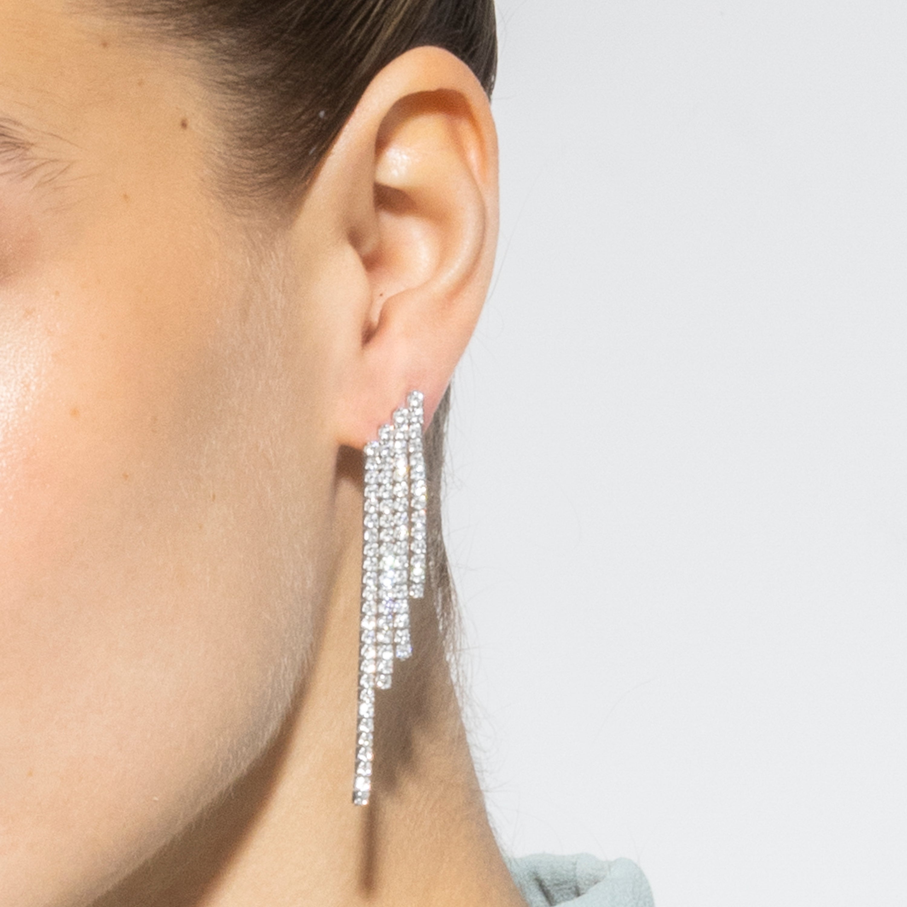 925 Sterling Silver Earrings with Bright Cubic Zirconia Rhodium Finish - Disazar