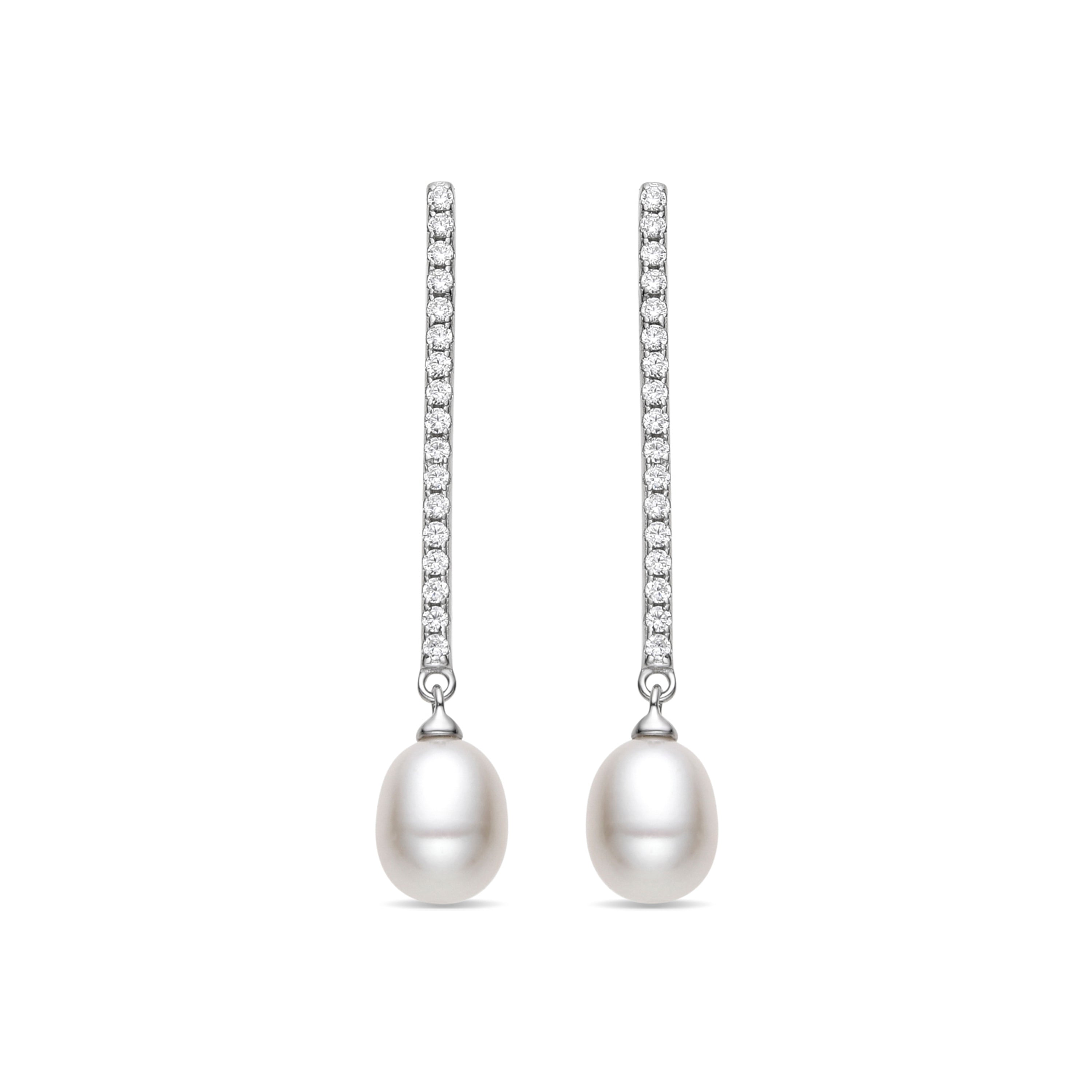 Pendientes de Plata de Ley 925 y Perla Blanca acabado rodio - Laxna