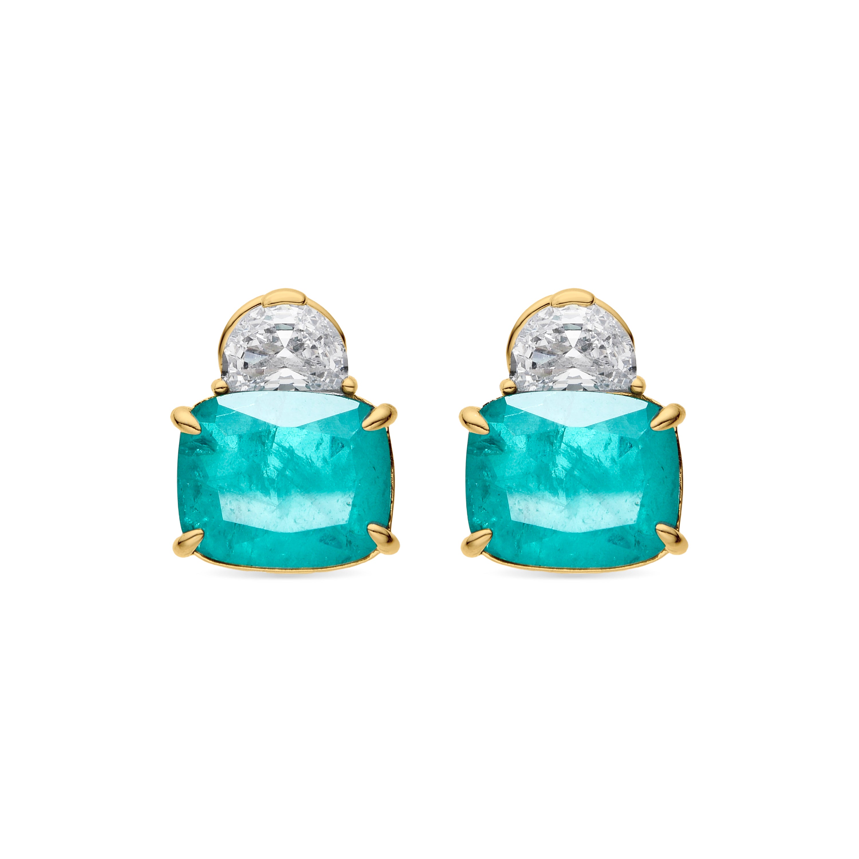 Pendientes de Plata de Ley 925 y Cuarzo Hidrotermal Verde Paraiba acabado oro amarillo de 18k - Rukna