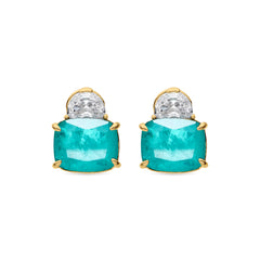 925 Sterling Silver Earrings with Green Paraiba Hydrothermal Quartz finished in 18k yellow gold - Rukna
