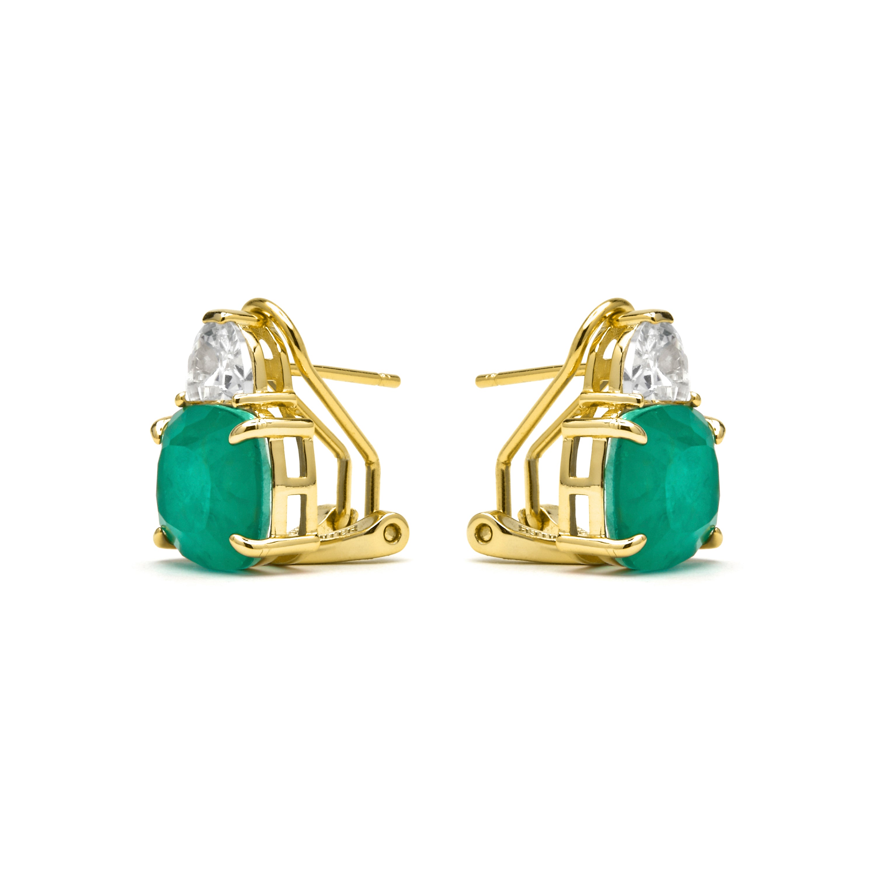 Pendientes de Plata de Ley 925 y Cuarzo Hidrotermal Verde Paraiba acabado oro amarillo de 18k - Rukna