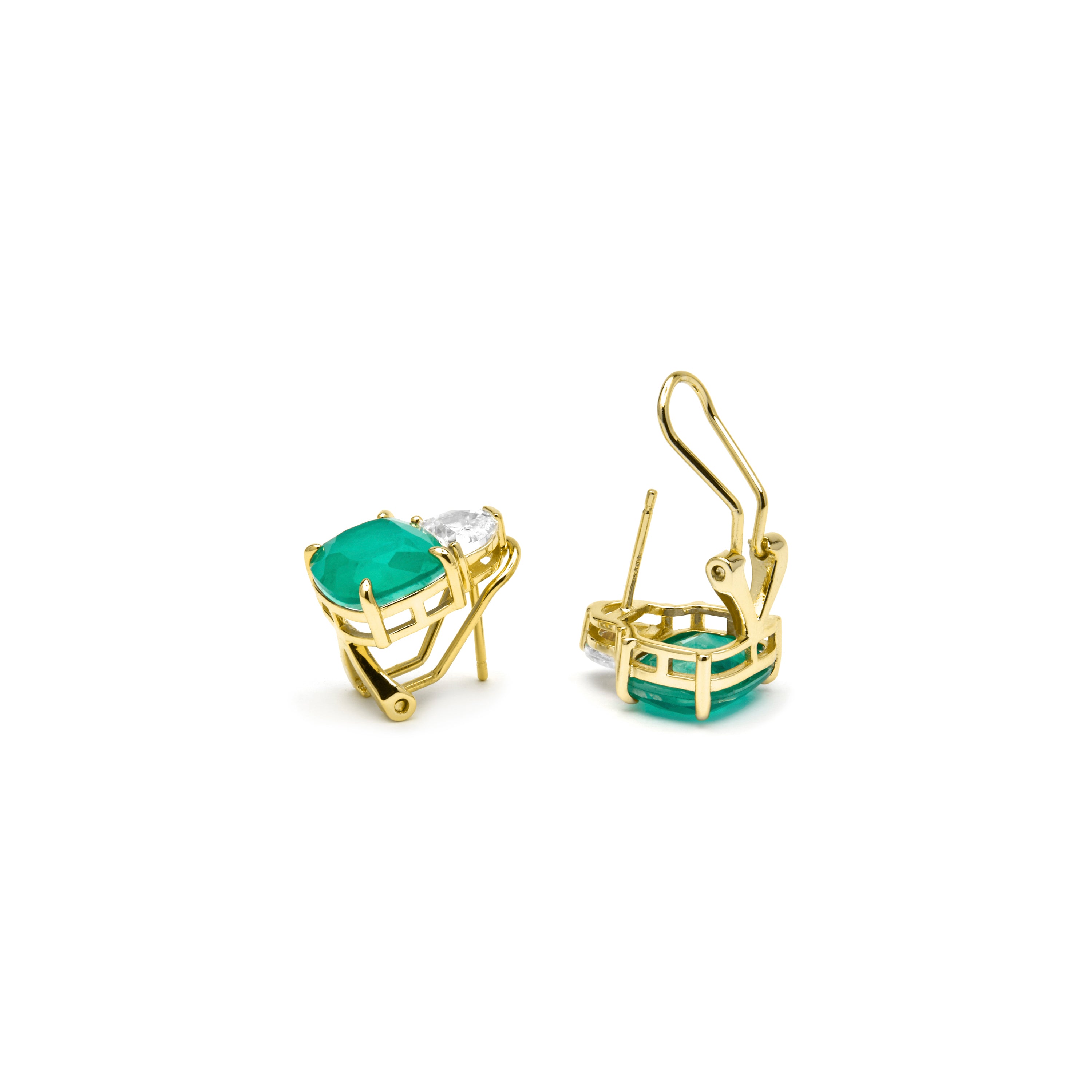 Pendientes de Plata de Ley 925 y Cuarzo Hidrotermal Verde Paraiba acabado oro amarillo de 18k - Rukna