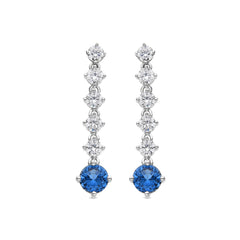 925 Sterling Silver Earrings with Blue Topaz Zirconia, Rhodium Finish - Hamali