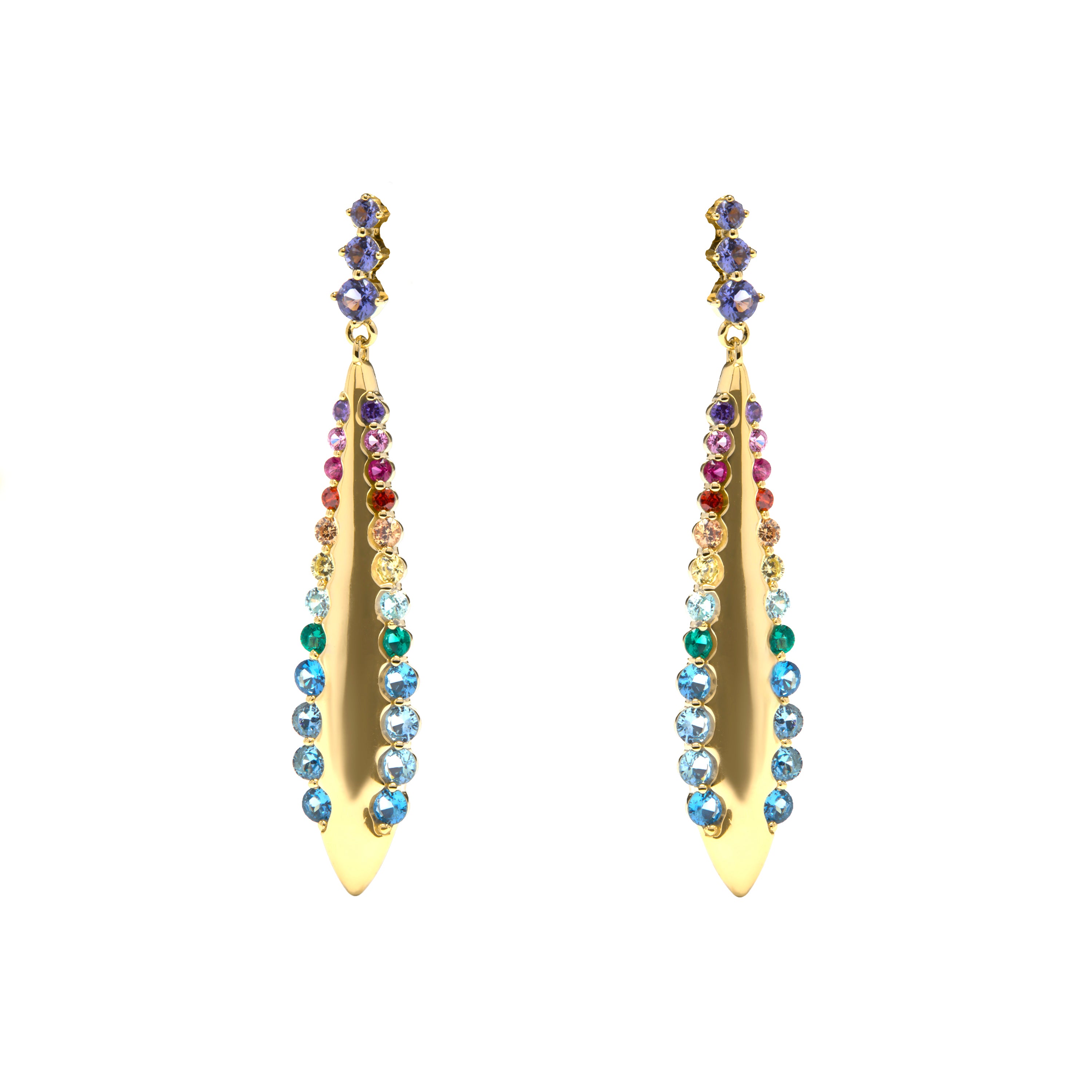 Brincos de Prata de Lei 925 e Zircónia Multicolor com acabamento em ouro amarelo 18k - Monrew