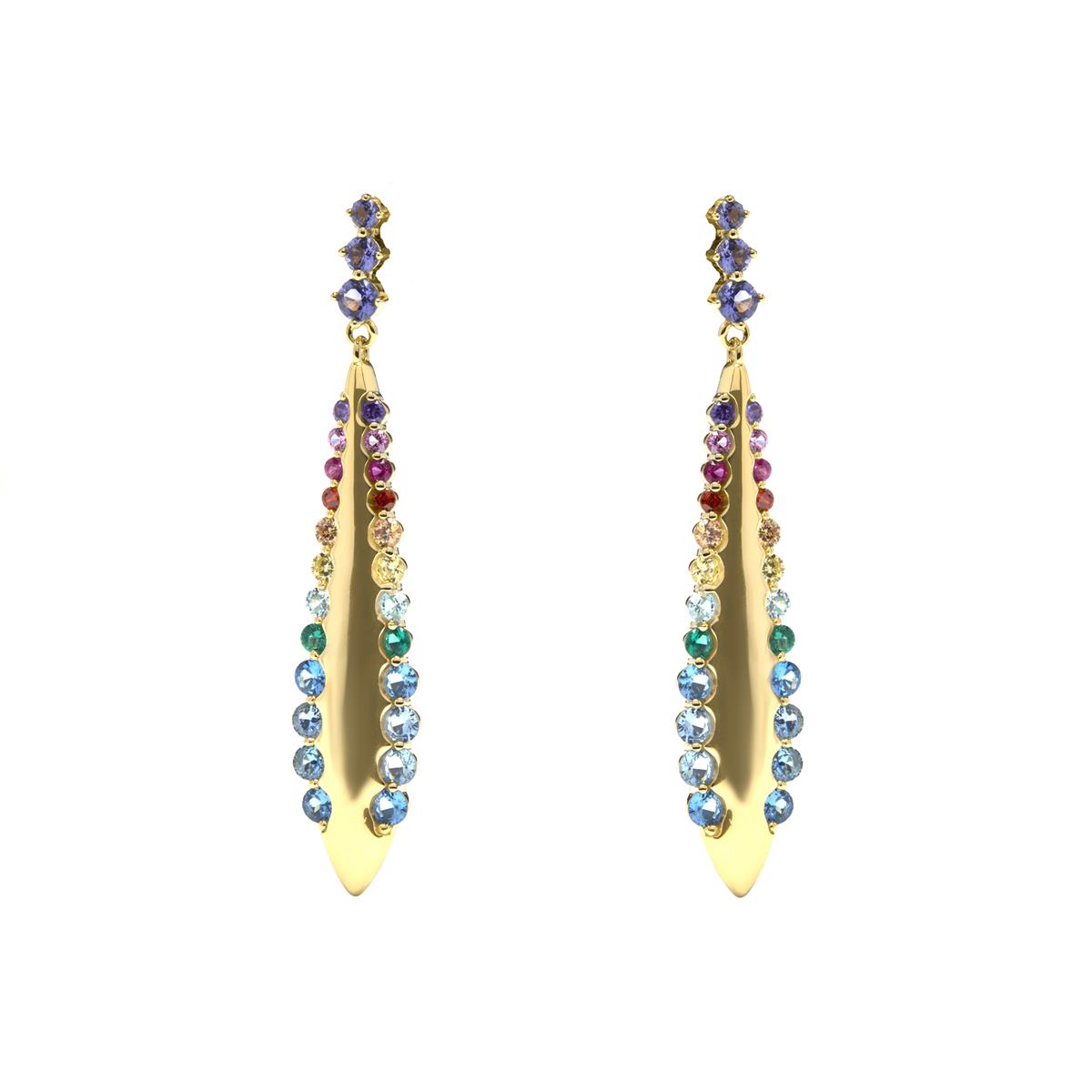 Pendientes de Plata de Ley 925 y Circonita Multicolor acabado en oro amarillo 18k - Monrew