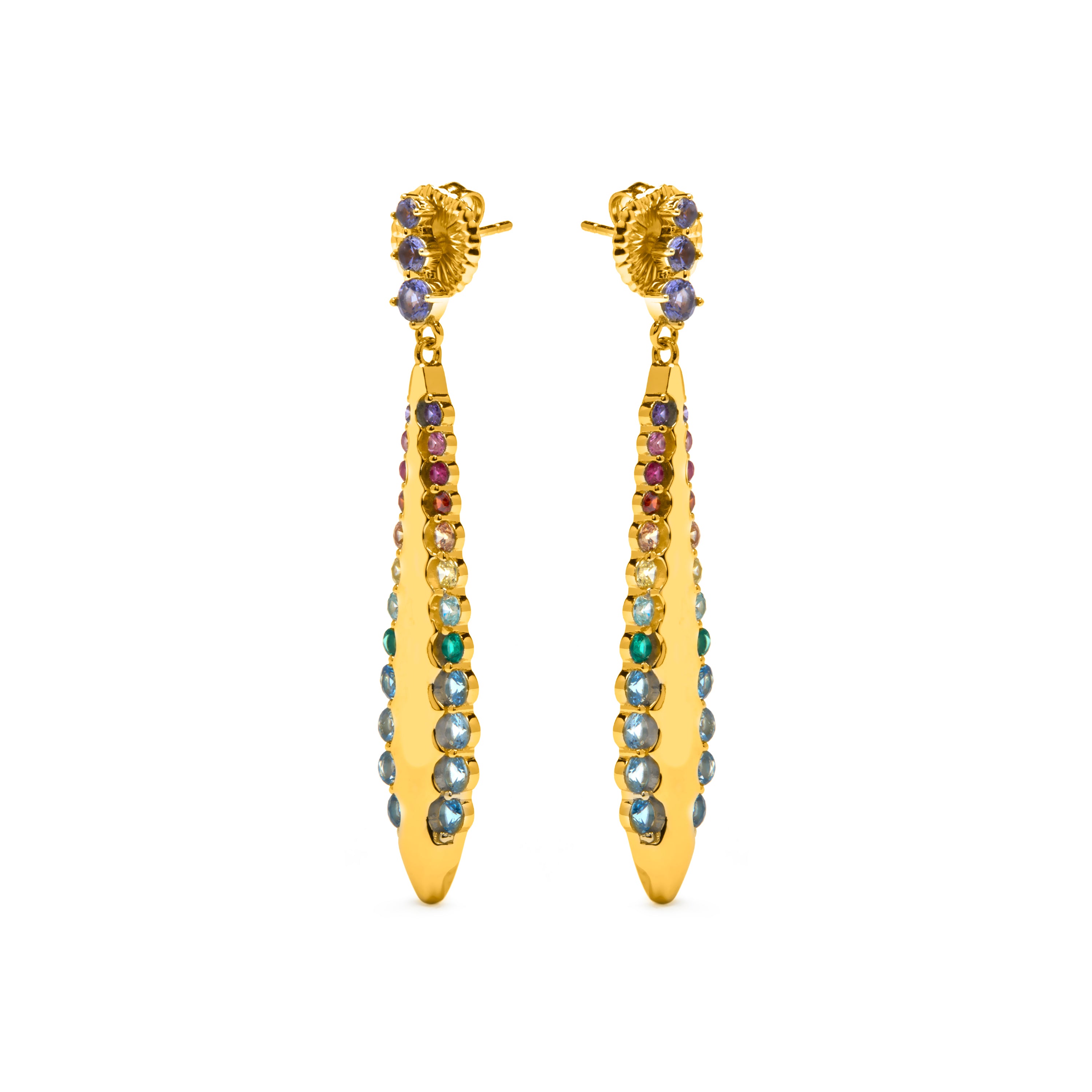 Brincos de Prata de Lei 925 e Zircónia Multicolor com acabamento em ouro amarelo 18k - Monrew