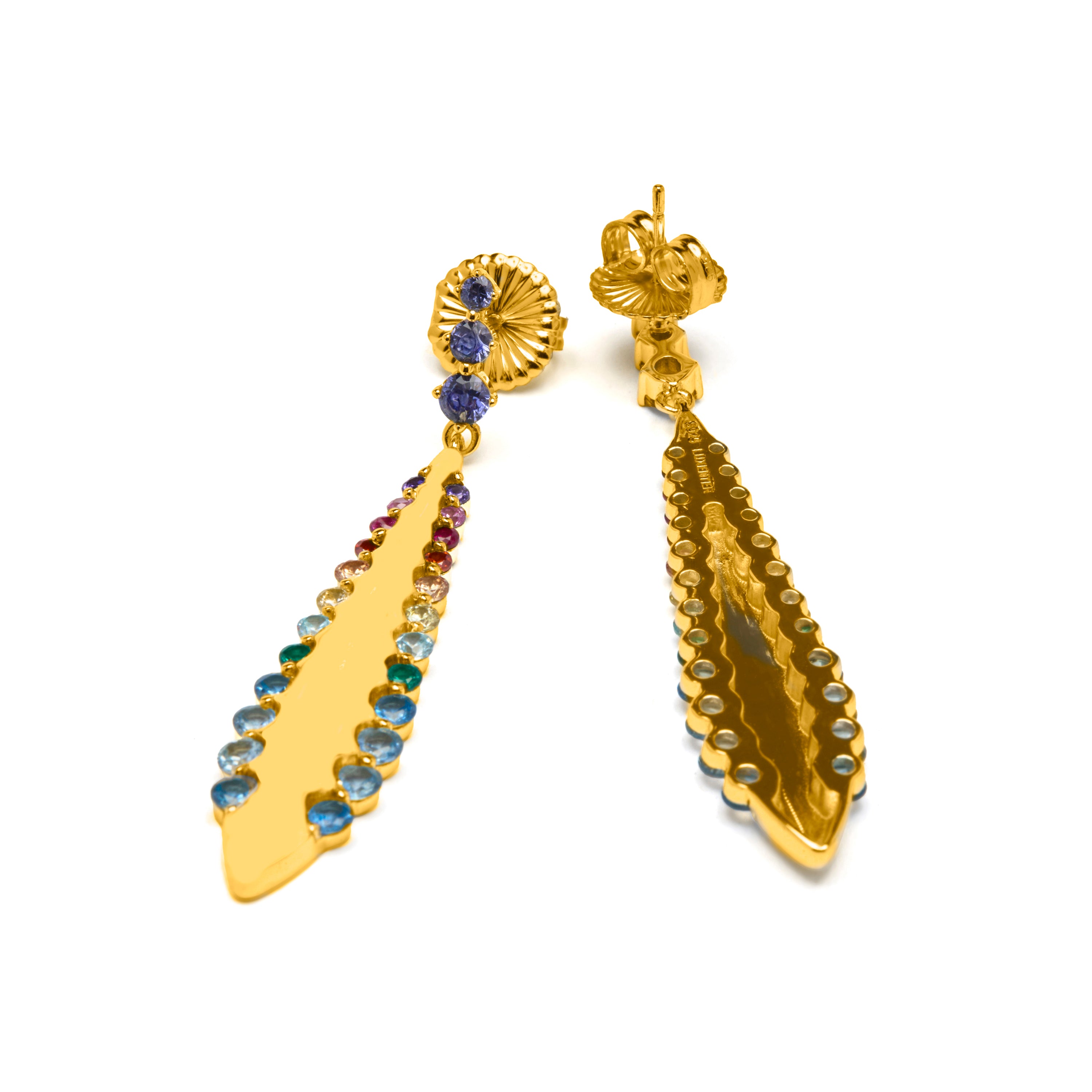Brincos de Prata de Lei 925 e Zircónia Multicolor com acabamento em ouro amarelo 18k - Monrew