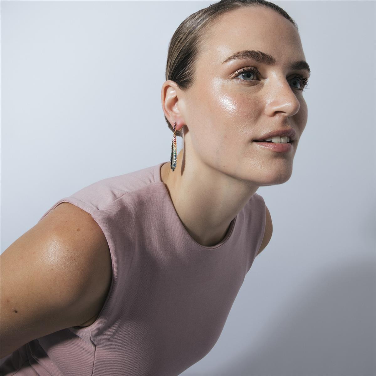 Pendientes de Plata de Ley 925 y Circonita Multicolor acabado en oro amarillo 18k - Monrew